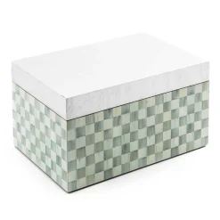 MacKenzie-Childs Sterling Check Large Lacquer Decorative Box with Silver Lid| Bath & Bath Accessories