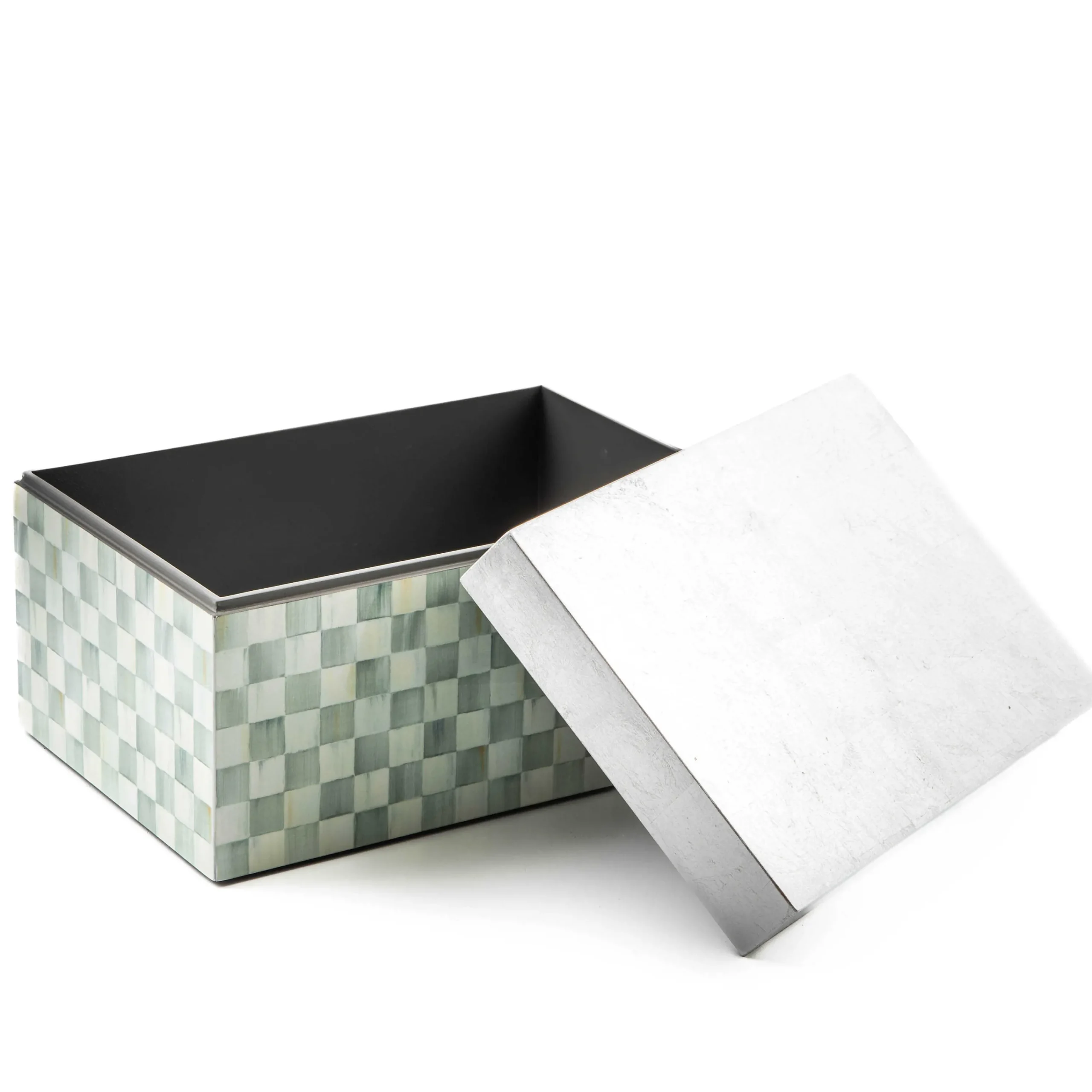 MacKenzie-Childs Sterling Check Large Lacquer Decorative Box with Silver Lid| Bath & Bath Accessories