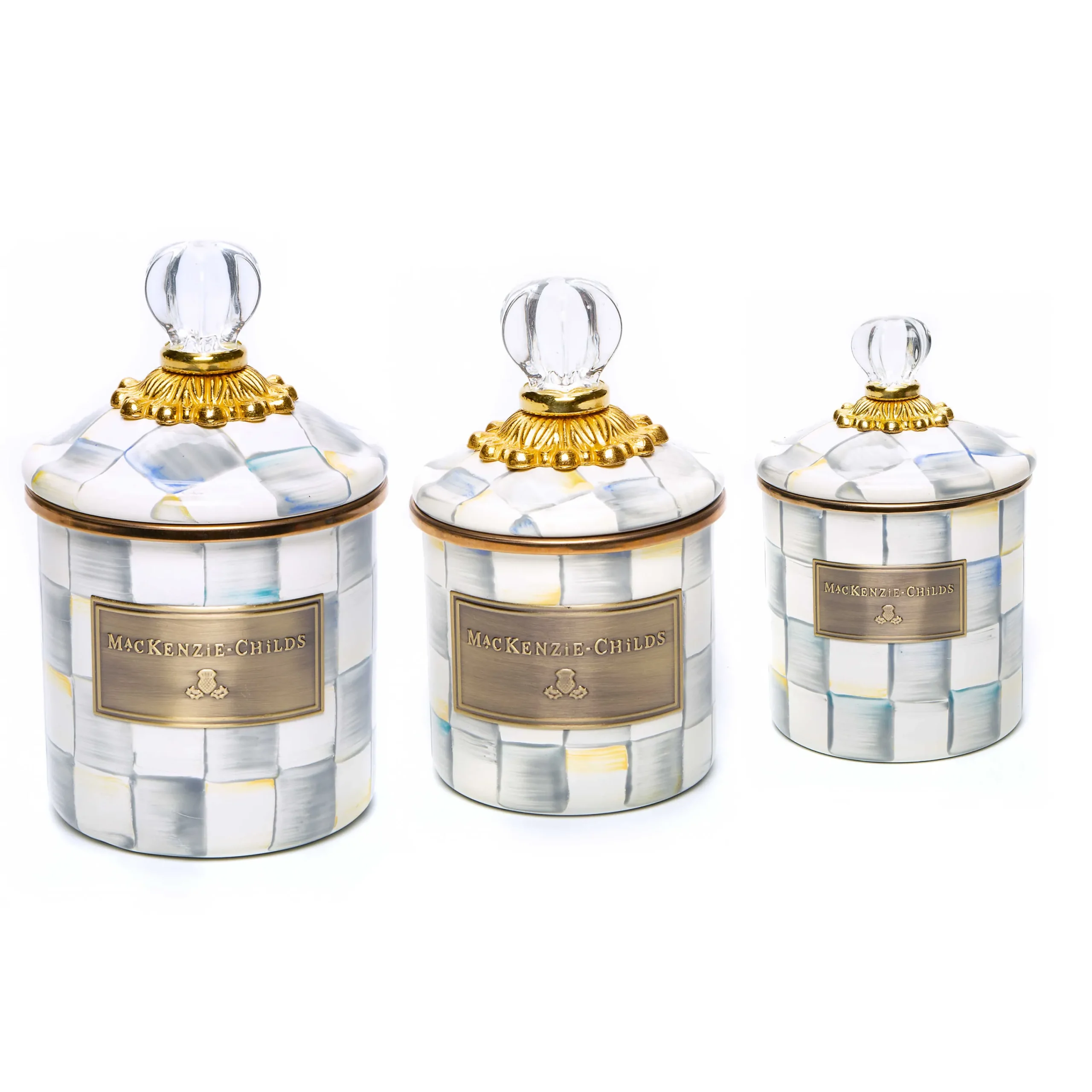 MacKenzie-Childs Sterling Check Little Canisters, Set of 3| Kitchen & Dining Sets|Kitchen Storage & Organization