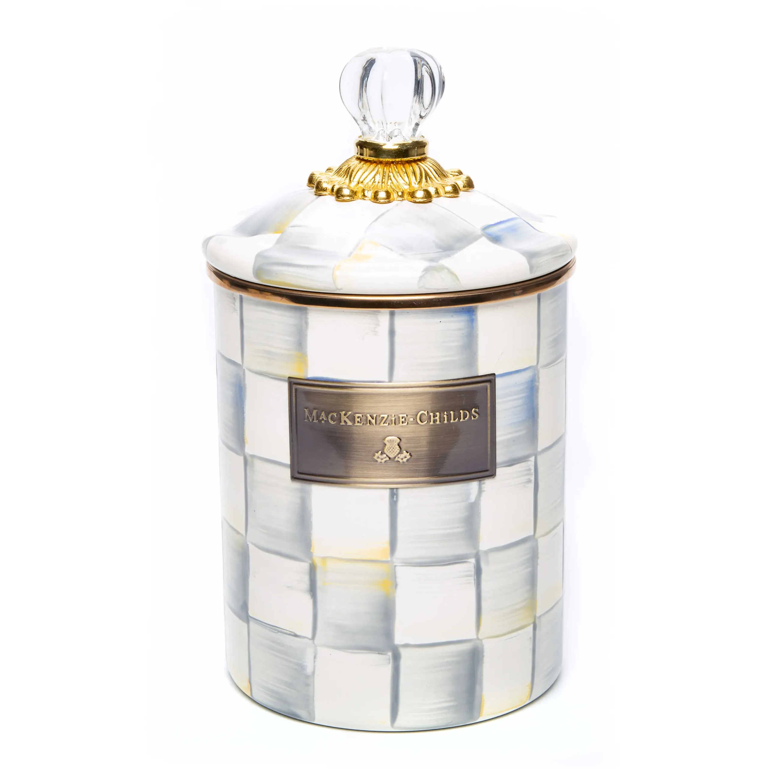 MacKenzie-Childs Sterling Check Medium Canister| Room Accents|Kitchen Storage & Organization