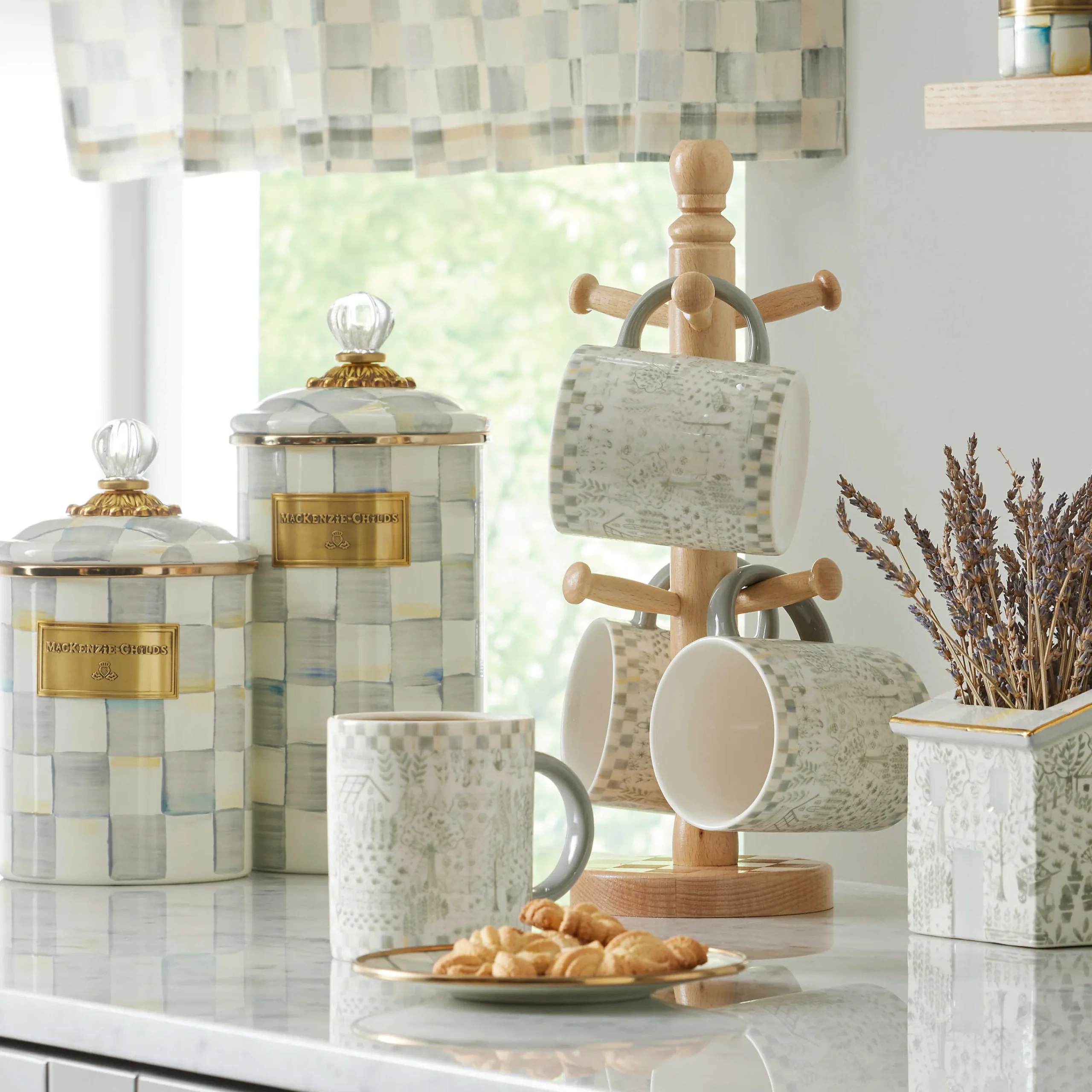 MacKenzie-Childs Sterling Check Medium Canister| Room Accents|Kitchen Storage & Organization