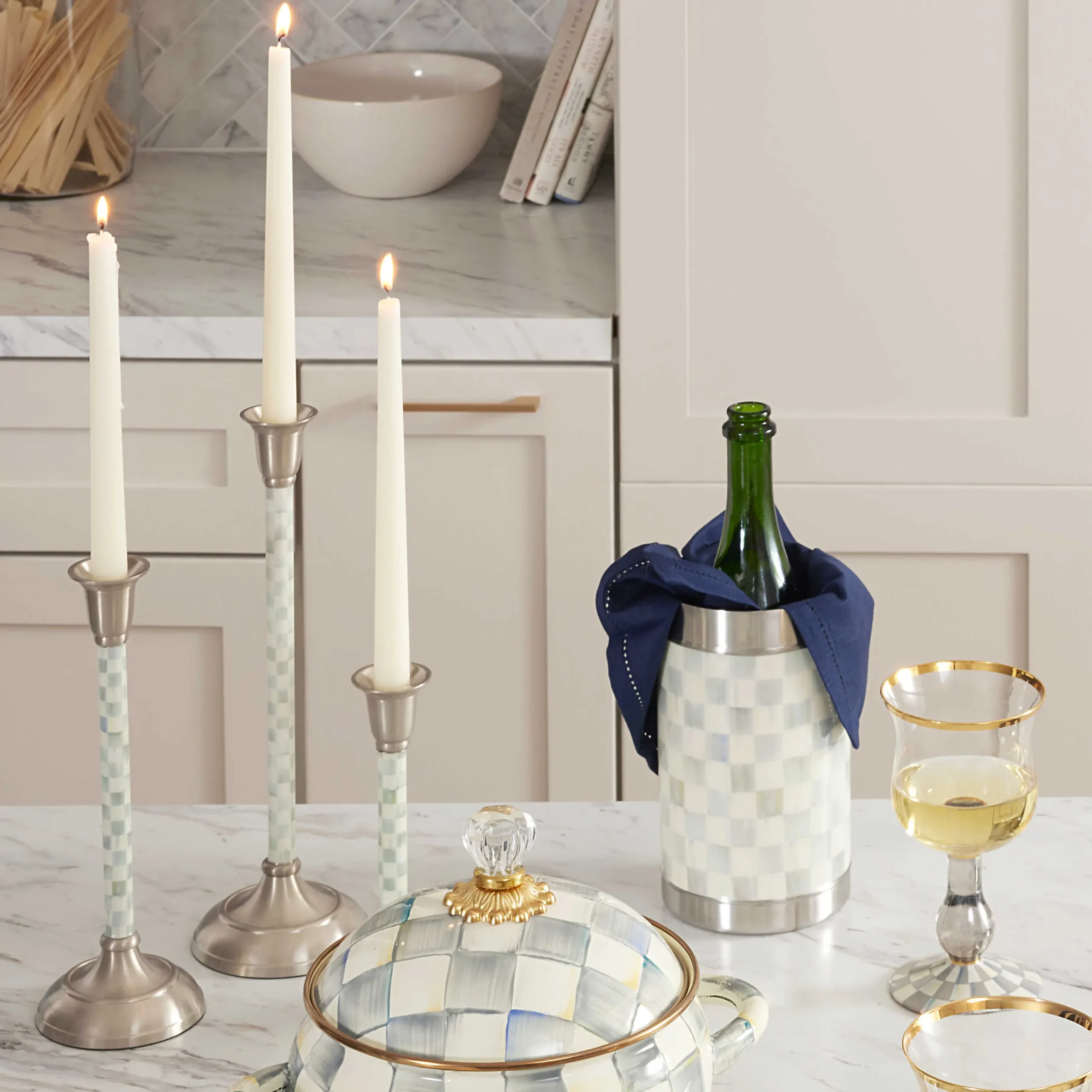MacKenzie-Childs Sterling Check Medium Candlestick| Candles & Fragrances|Table Accessories