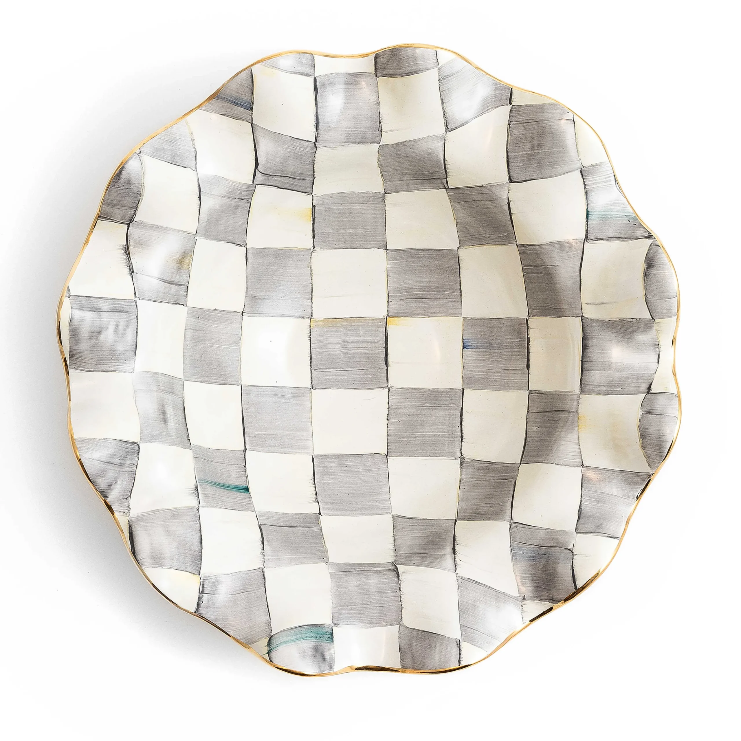 MacKenzie-Childs Sterling Check Medium Ceramic Fluted Serving Bowl| Fall Entertaining|Serveware