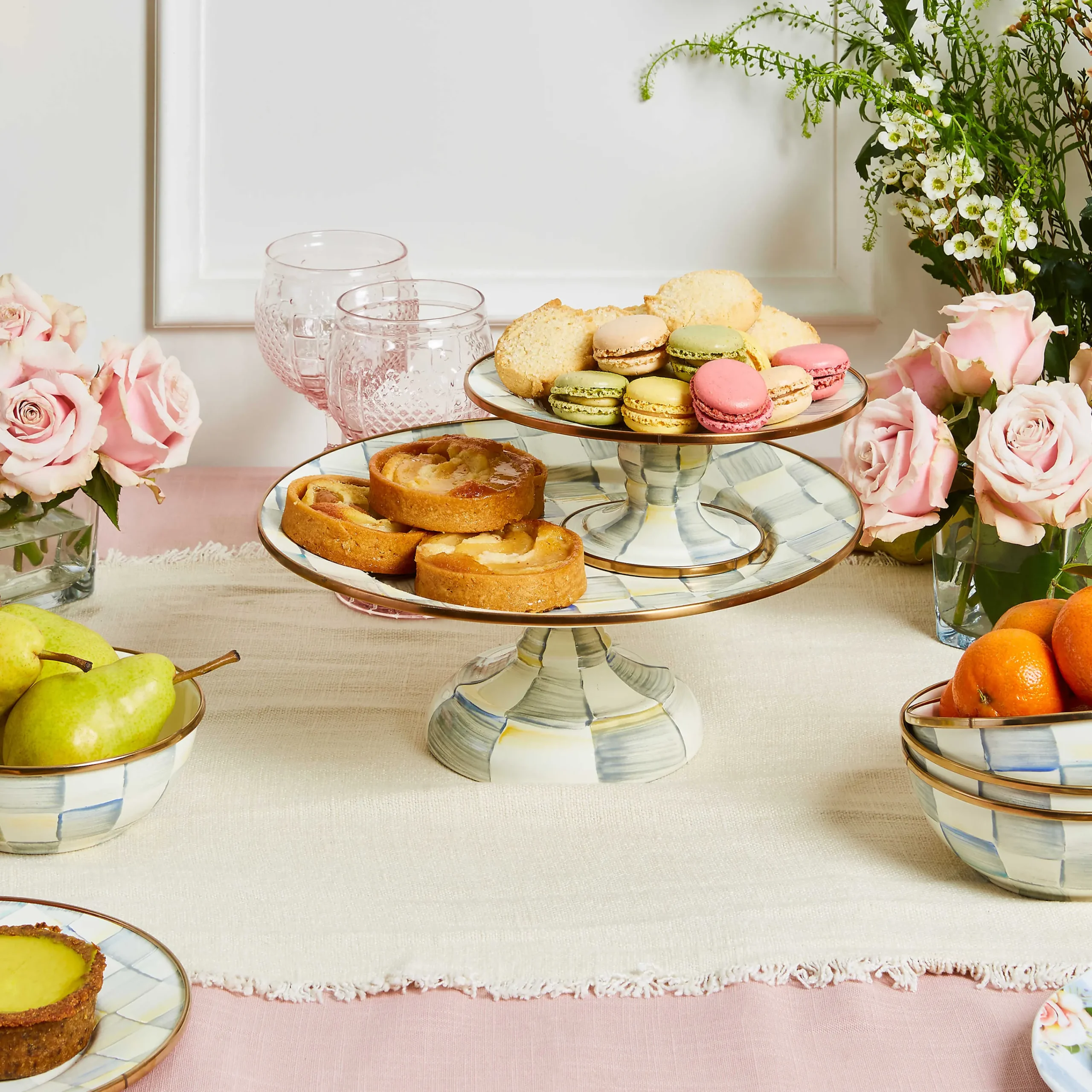 MacKenzie-Childs Sterling Check Mini Pedestal Platter| Serveware