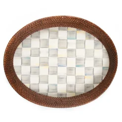 MacKenzie-Childs Sterling Check Rattan Enamel Large Serving Tray| Bar Entertaining|Serveware
