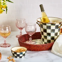 MacKenzie-Childs Sterling Check Rattan  Enamel Large Serving Tray| Bar Entertaining|Serveware