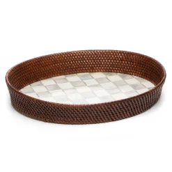 MacKenzie-Childs Sterling Check Rattan Enamel Large Serving Tray| Bar Entertaining|Serveware