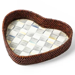 MacKenzie-Childs Sterling Check Rattan Enamel Heart Tray| The Coffee Shop|Bar Entertaining