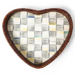 MacKenzie-Childs Sterling Check Rattan  Enamel Heart Tray| The Coffee Shop|Bar Entertaining