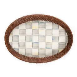 MacKenzie-Childs Sterling Check Rattan Enamel Small Serving Tray| The Coffee Shop|Bar Entertaining