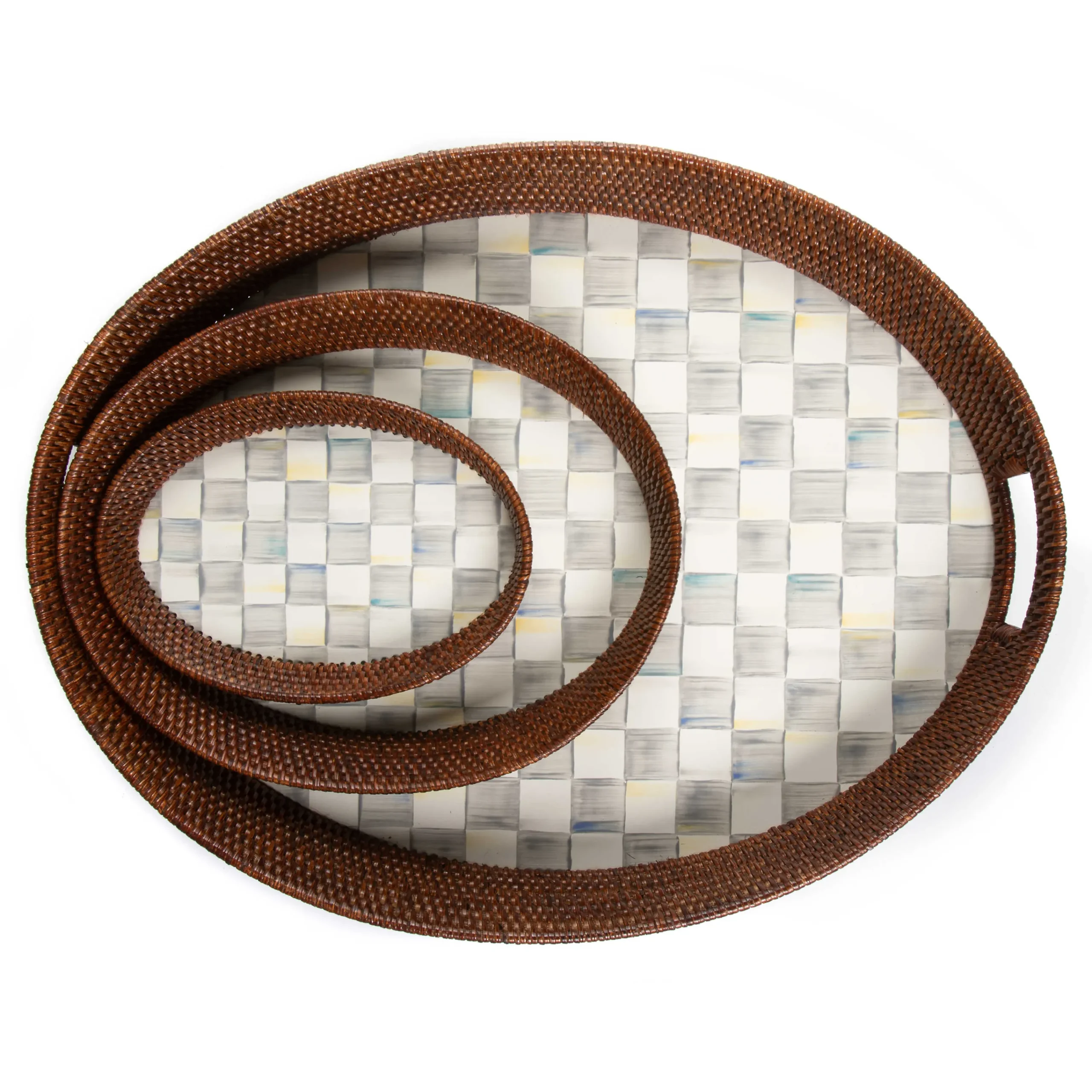 MacKenzie-Childs Sterling Check Rattan Enamel Small Serving Tray| The Coffee Shop|Bar Entertaining