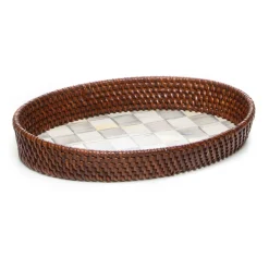 MacKenzie-Childs Sterling Check Rattan Enamel Small Serving Tray| The Coffee Shop|Bar Entertaining