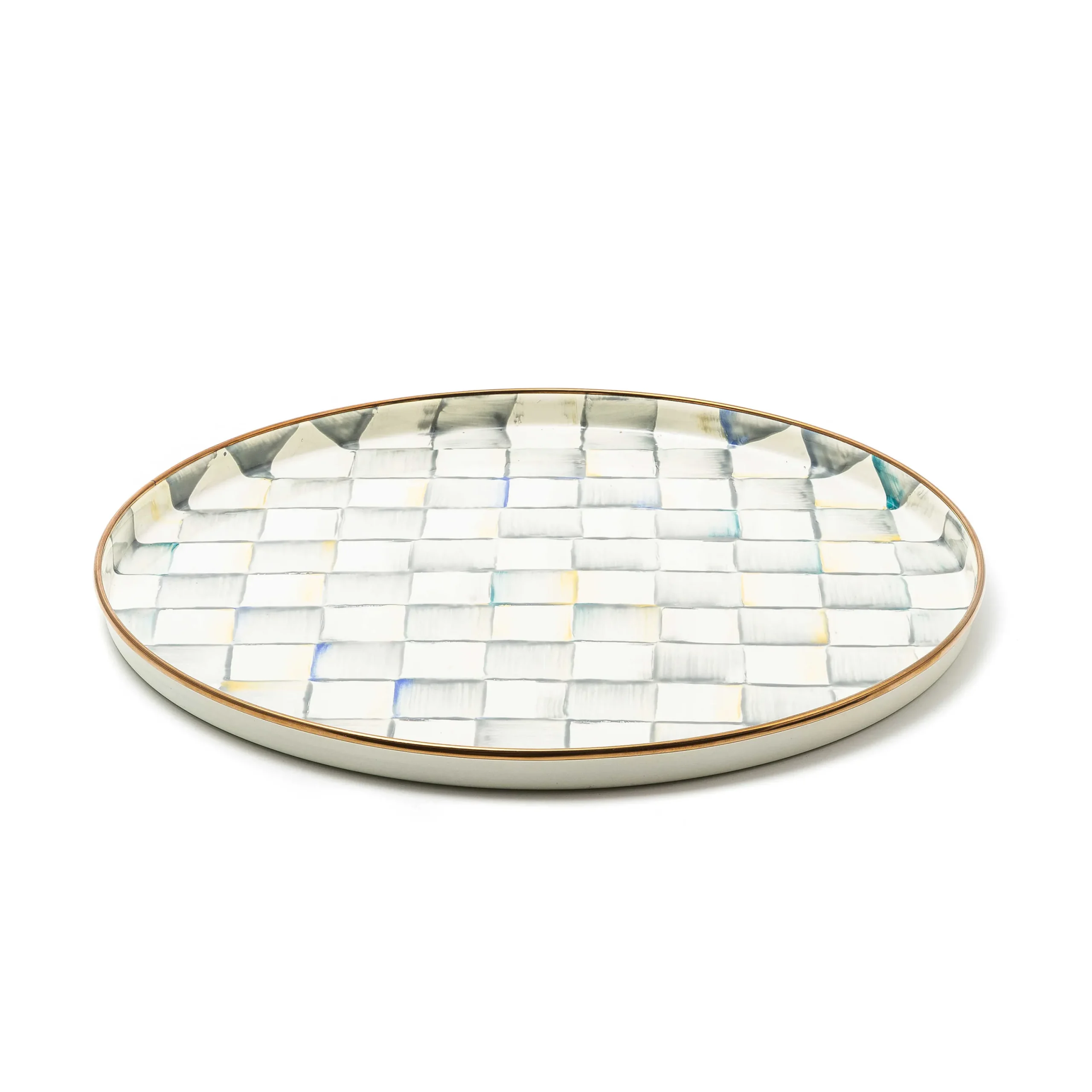 MacKenzie-Childs Sterling Check Round Tray| The Coffee Shop|Bar Entertaining