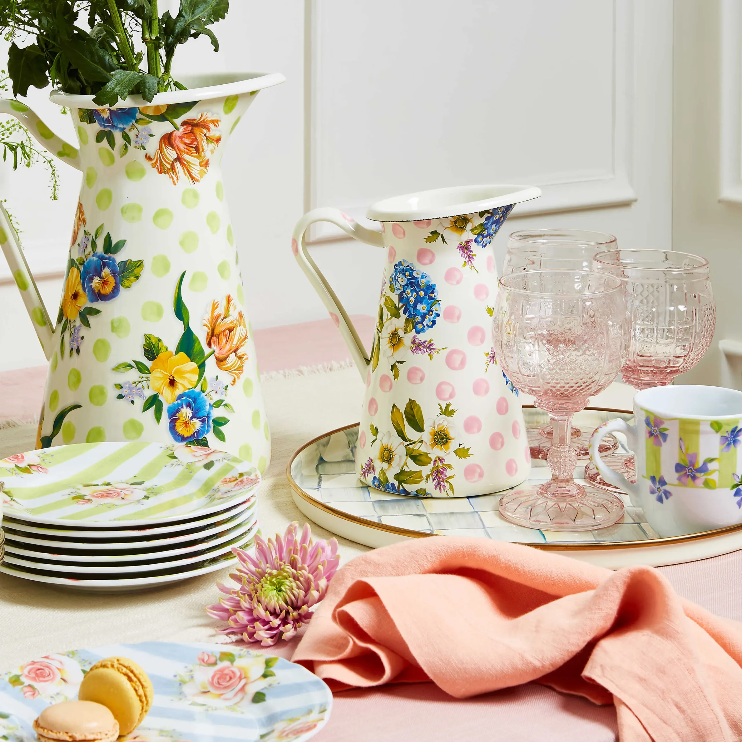 MacKenzie-Childs Sterling Check Round Tray| The Coffee Shop|Bar Entertaining
