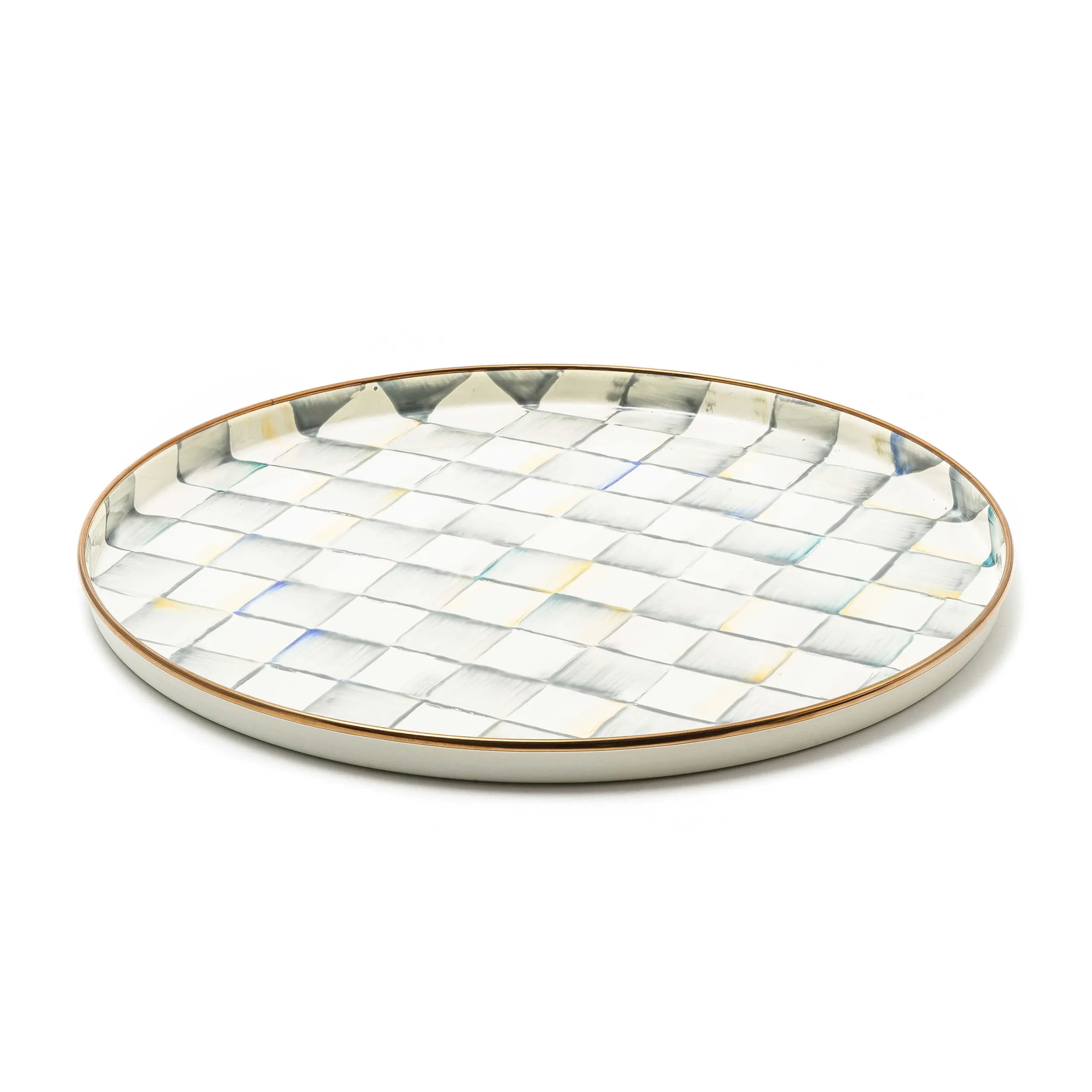 MacKenzie-Childs Sterling Check Round Tray| The Coffee Shop|Bar Entertaining