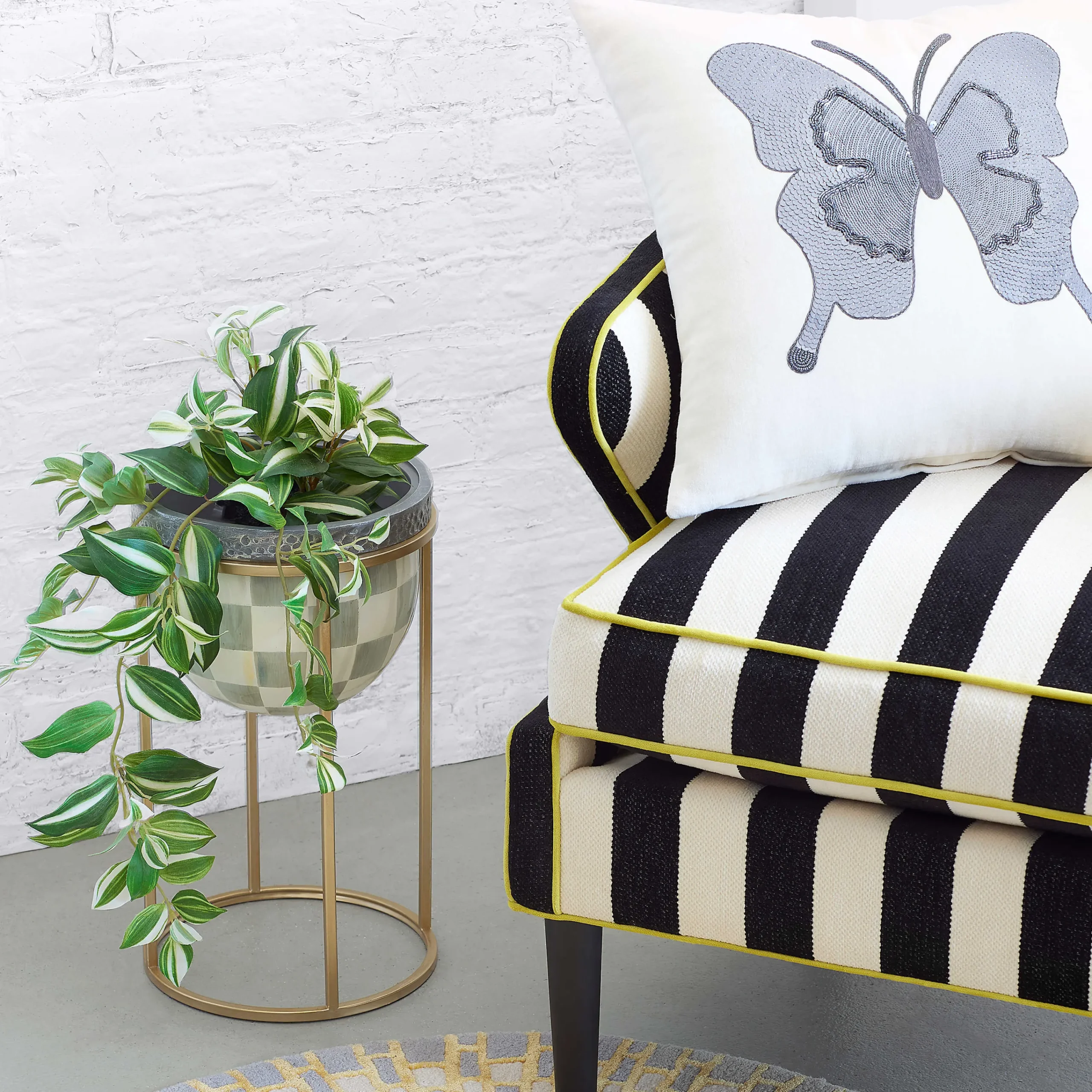 MacKenzie-Childs Sterling Check Short Plant Stand| Outdoor|Room Accents