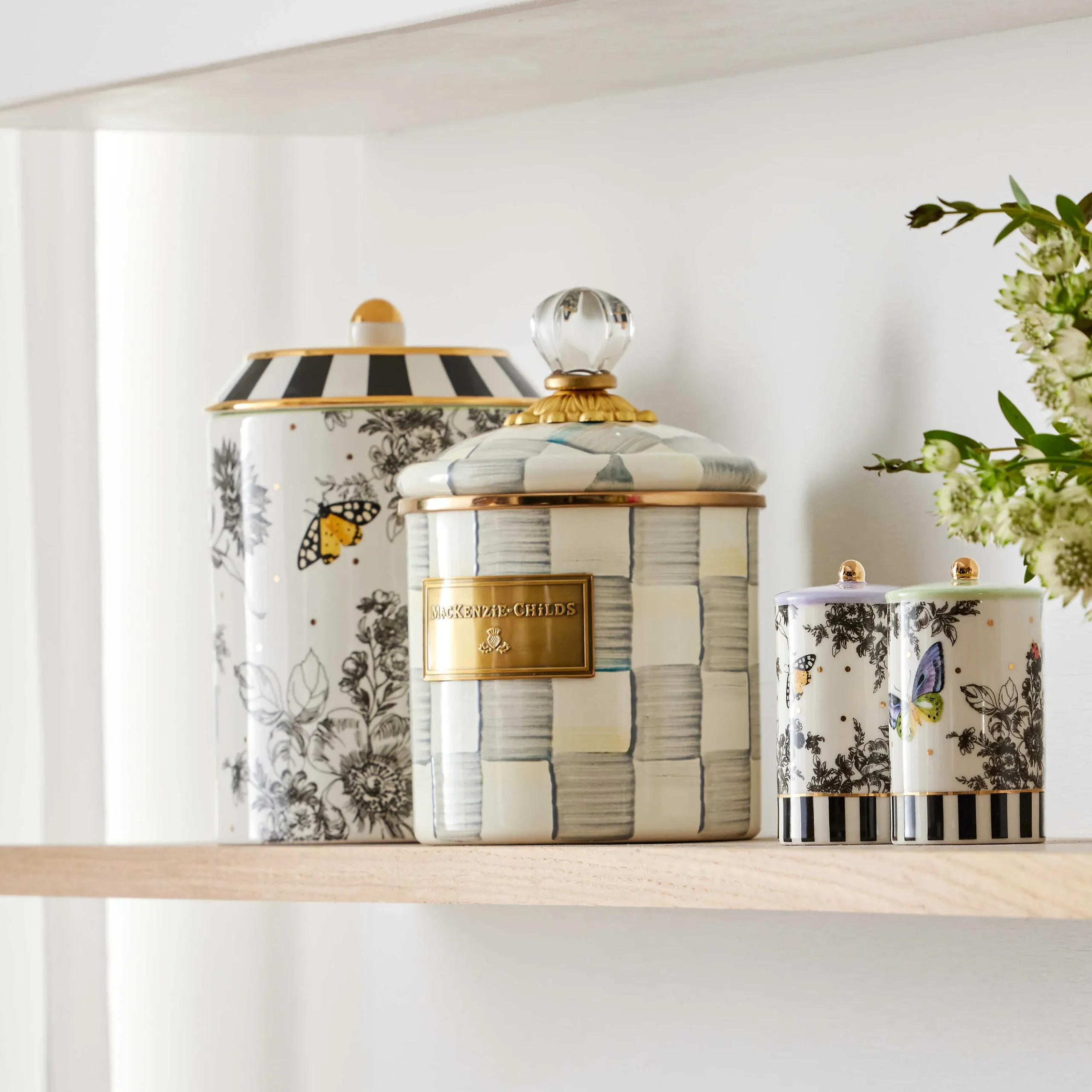 MacKenzie-Childs Sterling Check Small Canister| Room Accents|Kitchen Storage & Organization