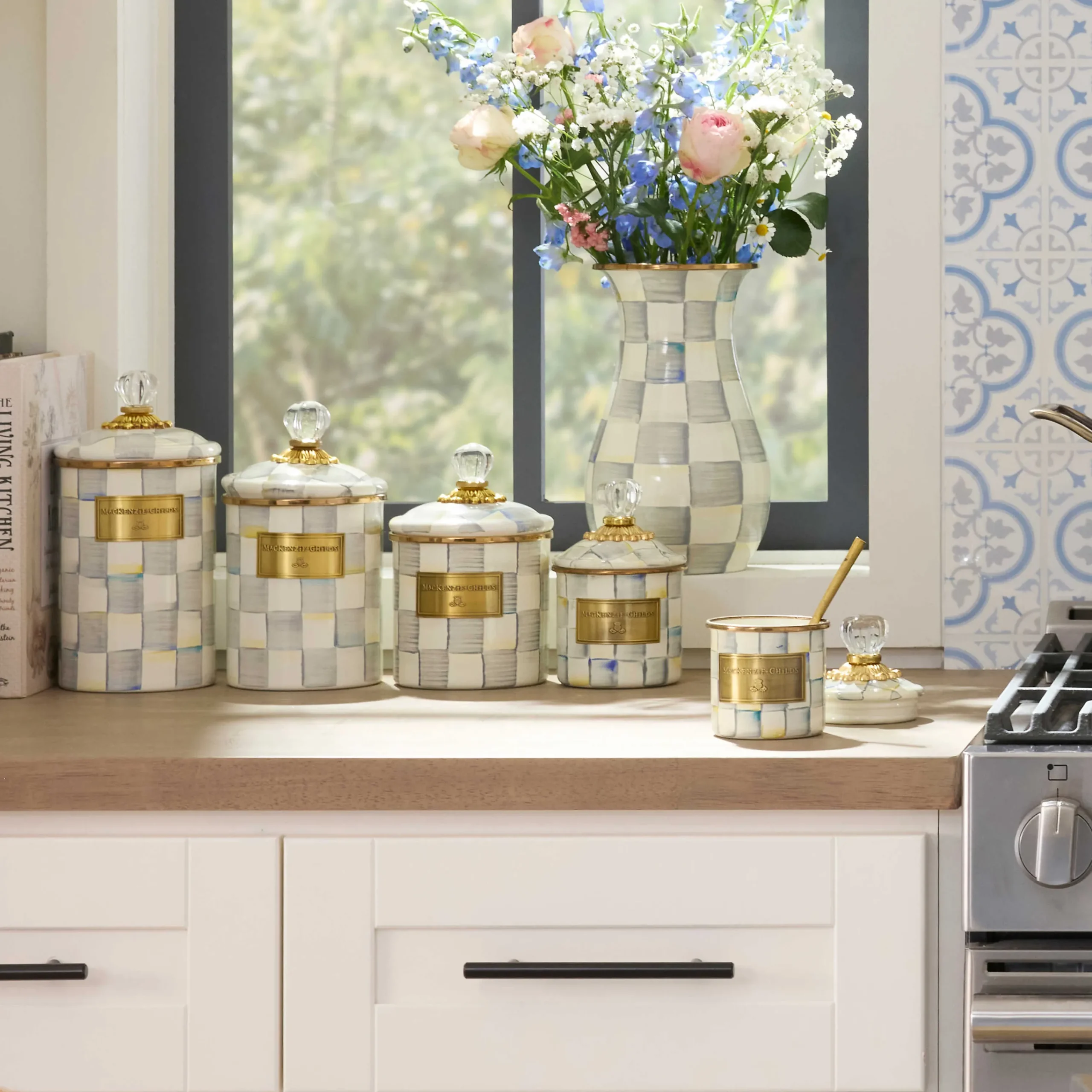 MacKenzie-Childs Sterling Check Small Canister| Room Accents|Kitchen Storage & Organization