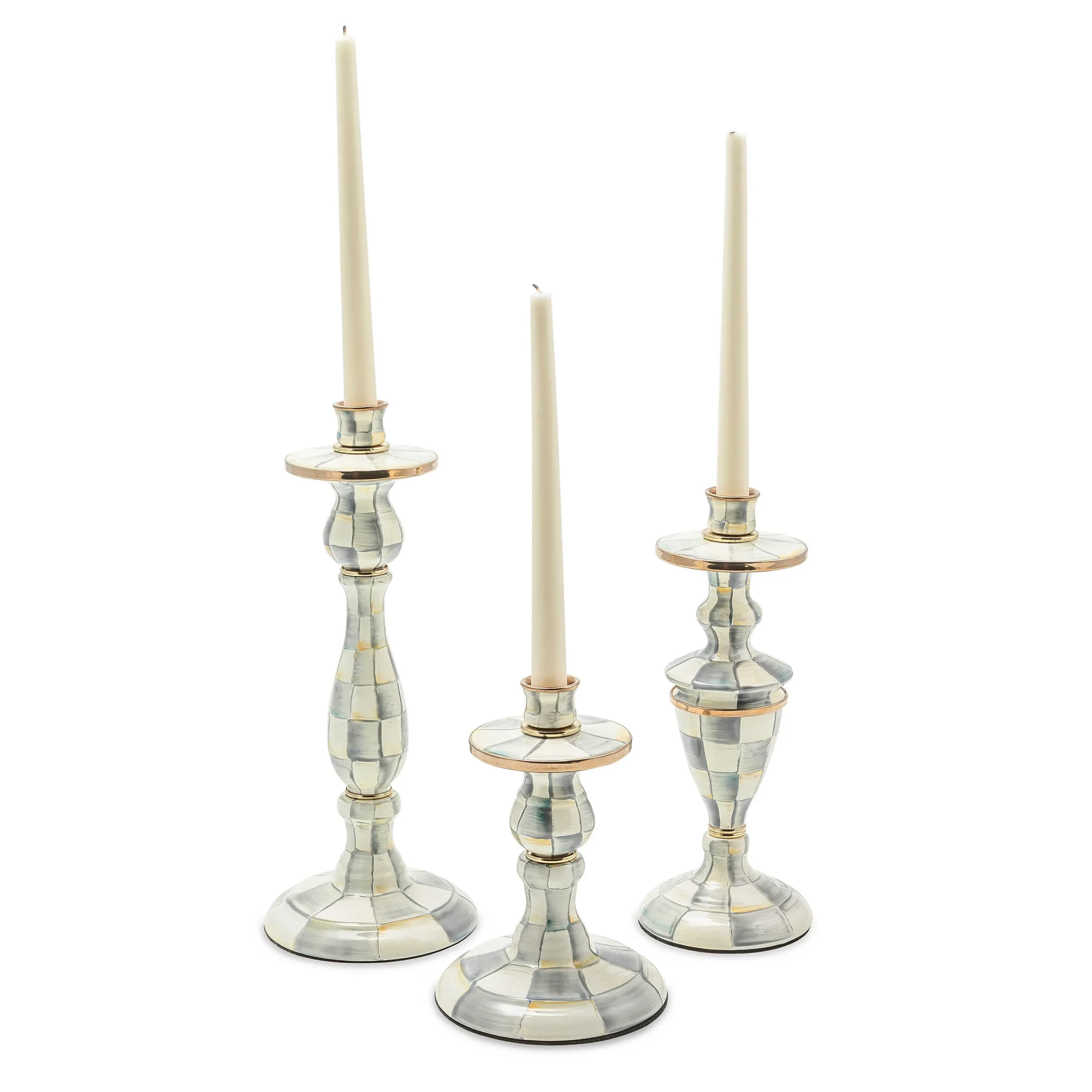 MacKenzie-Childs Sterling Check Small Enamel Candlestick| Candles & Fragrances