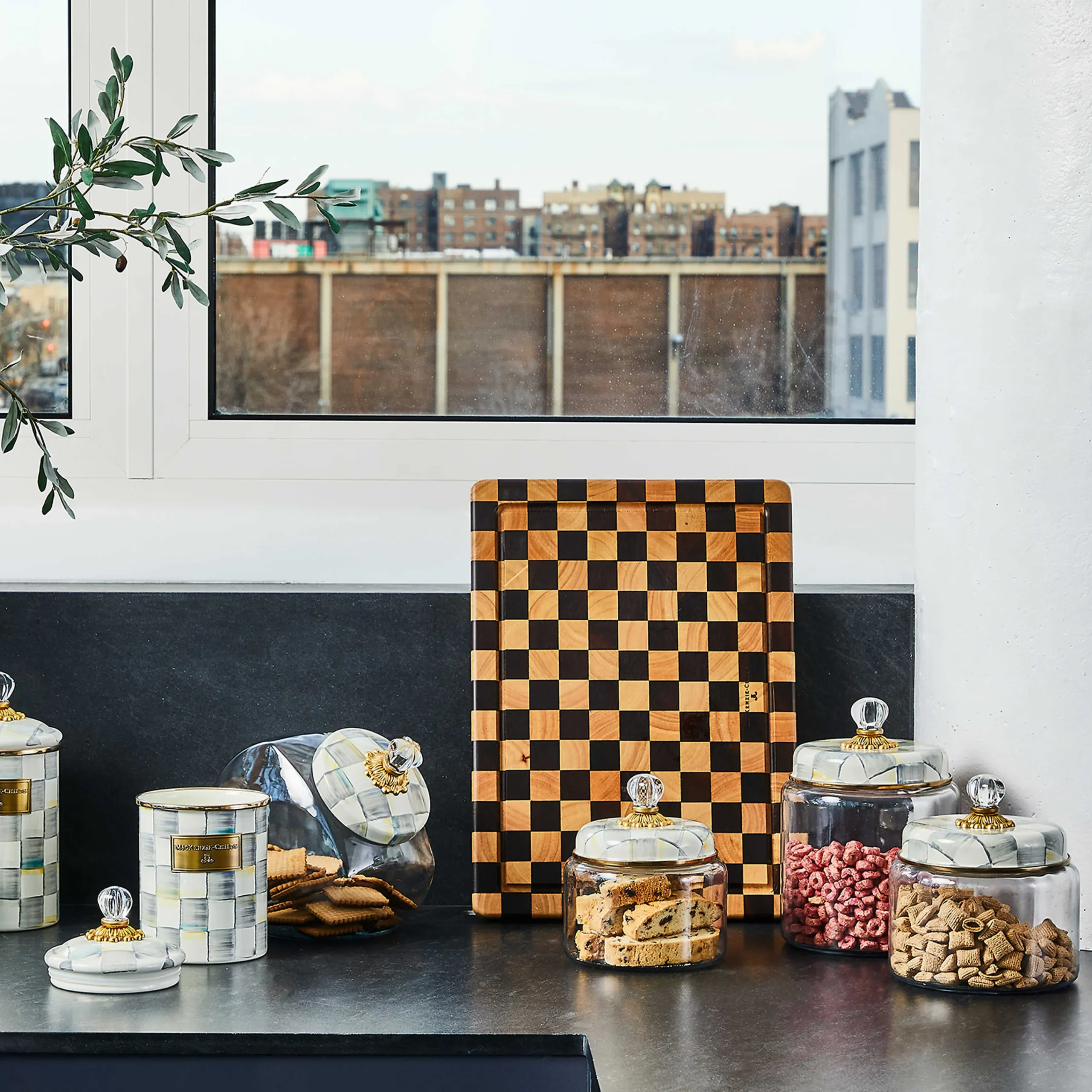 MacKenzie-Childs Sterling Check Small Kitchen Canister| Kitchen Storage & Organization