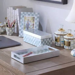 MacKenzie-Childs Sterling Check Small Lacquer Decorative Box with Hinged Lid| Room Accents