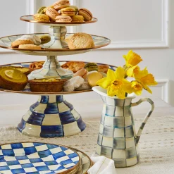 MacKenzie-Childs Sterling Check Small Pedestal Platter| Serveware