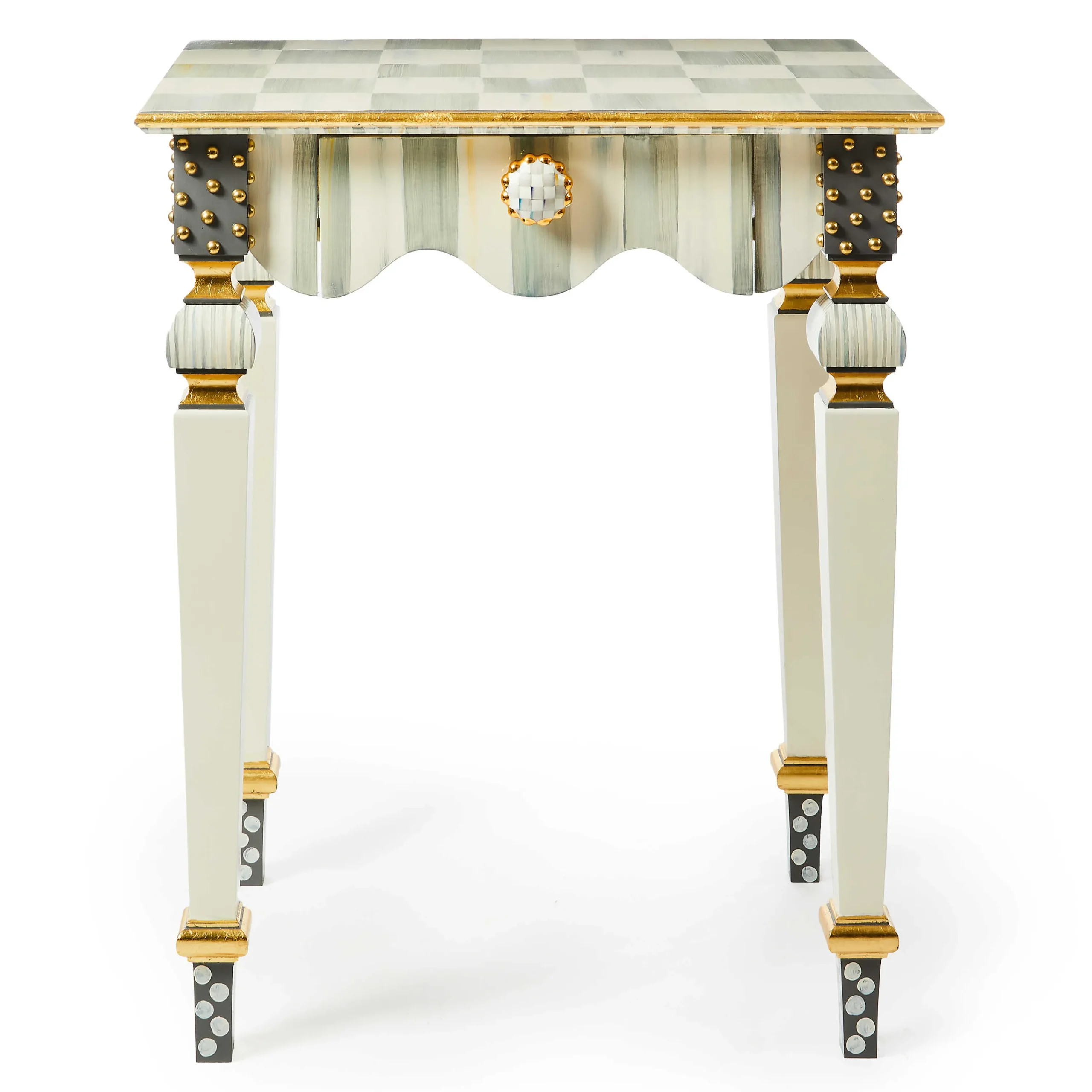 MacKenzie-Childs Sterling Check Stripe Side Table| Living Room