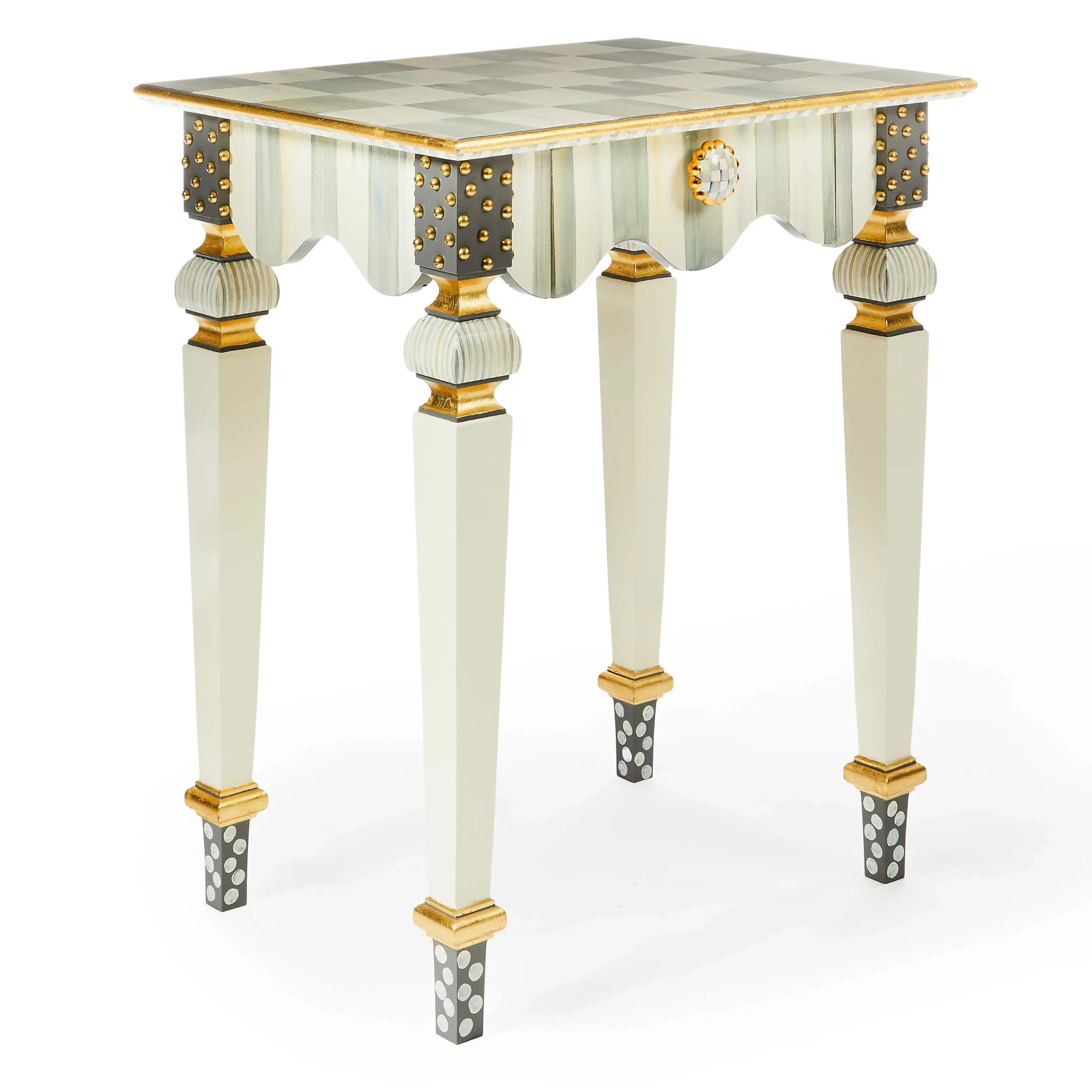 MacKenzie-Childs Sterling Check Stripe Side Table| Living Room
