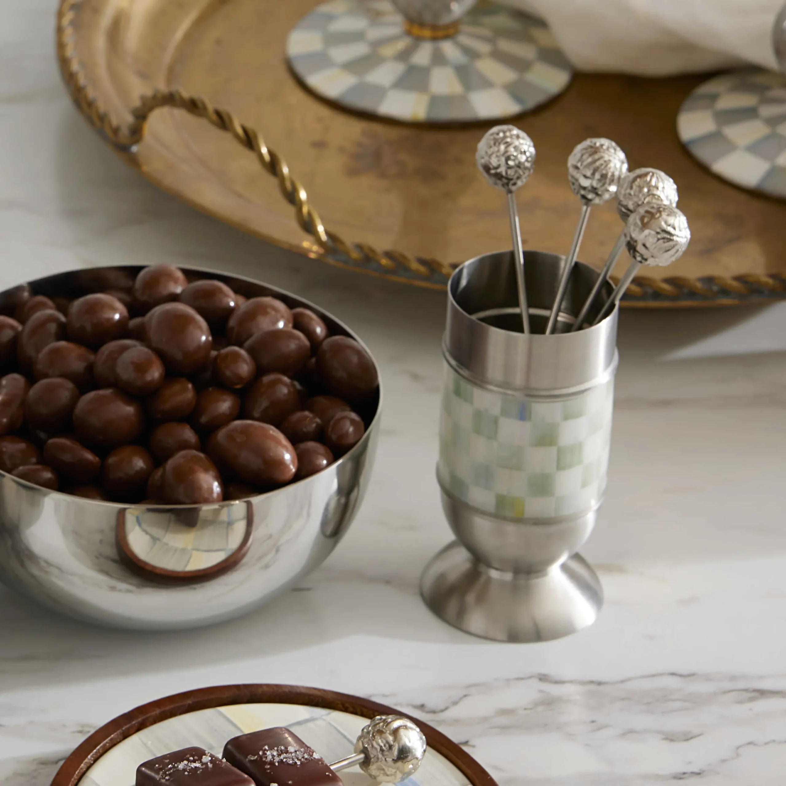 MacKenzie-Childs Sterling Check Supper Club Pick Set| Fall Entertaining|Serveware
