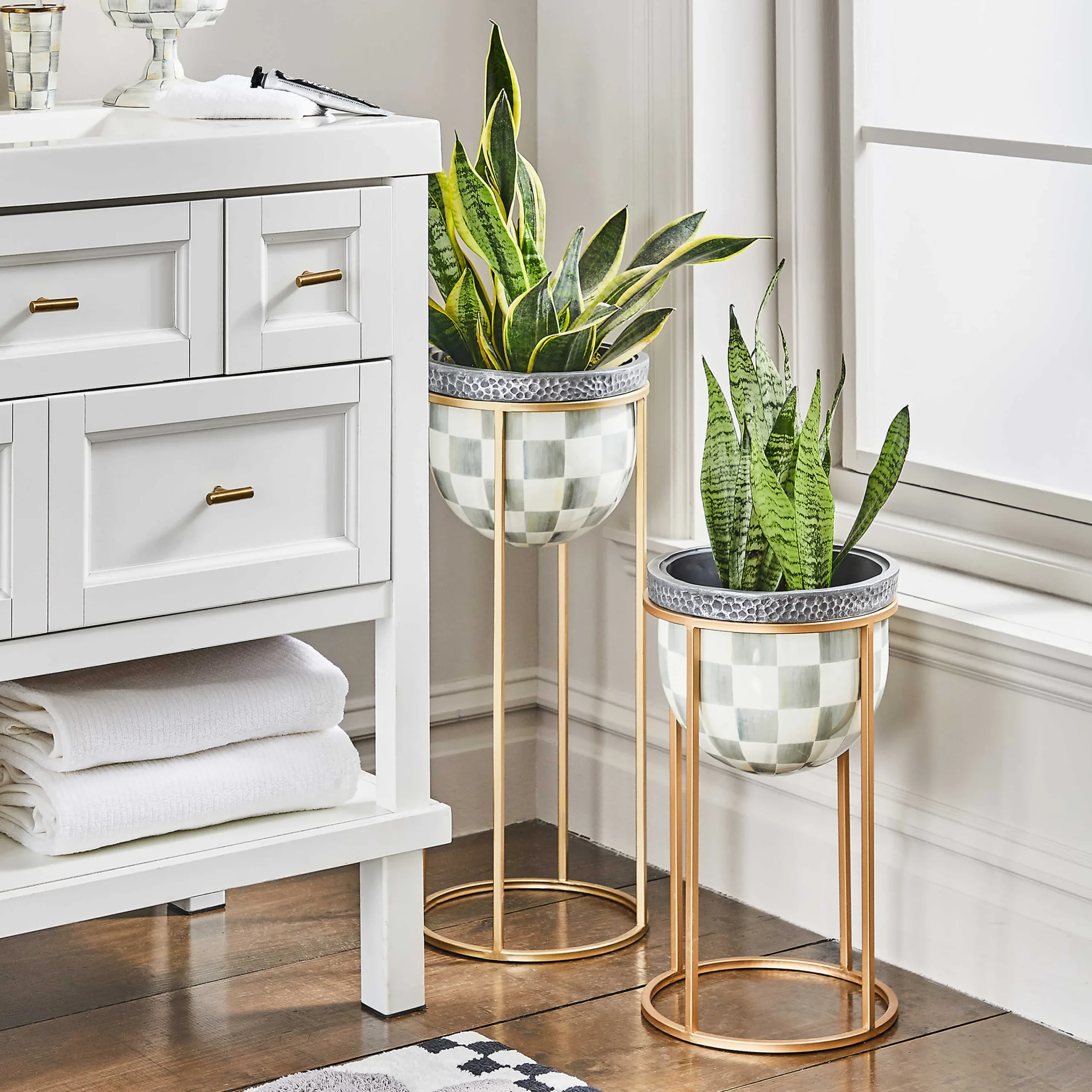 MacKenzie-Childs Sterling Check Tall Plant Stand| Outdoor|Room Accents