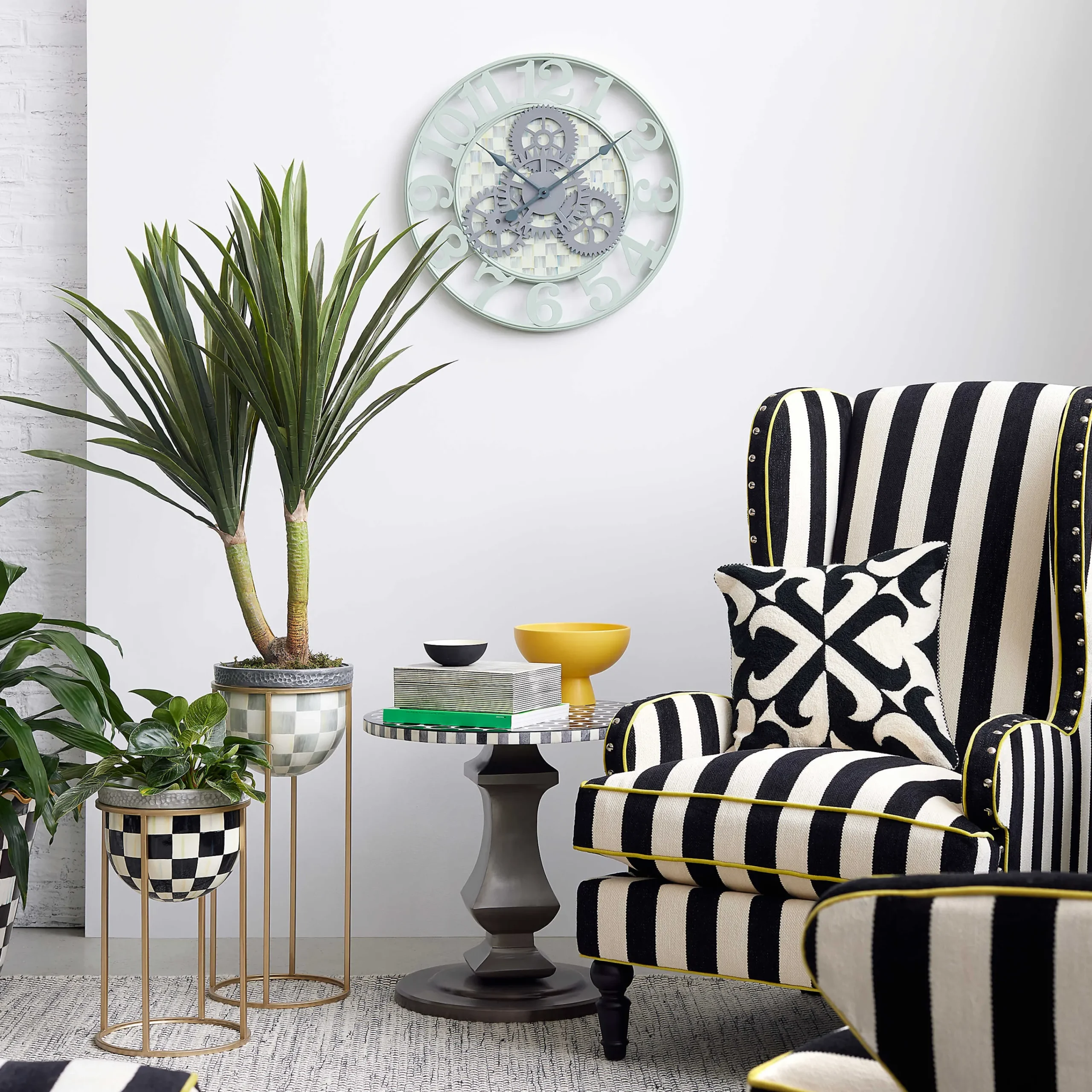 MacKenzie-Childs Sterling Check Tall Plant Stand| Outdoor|Room Accents