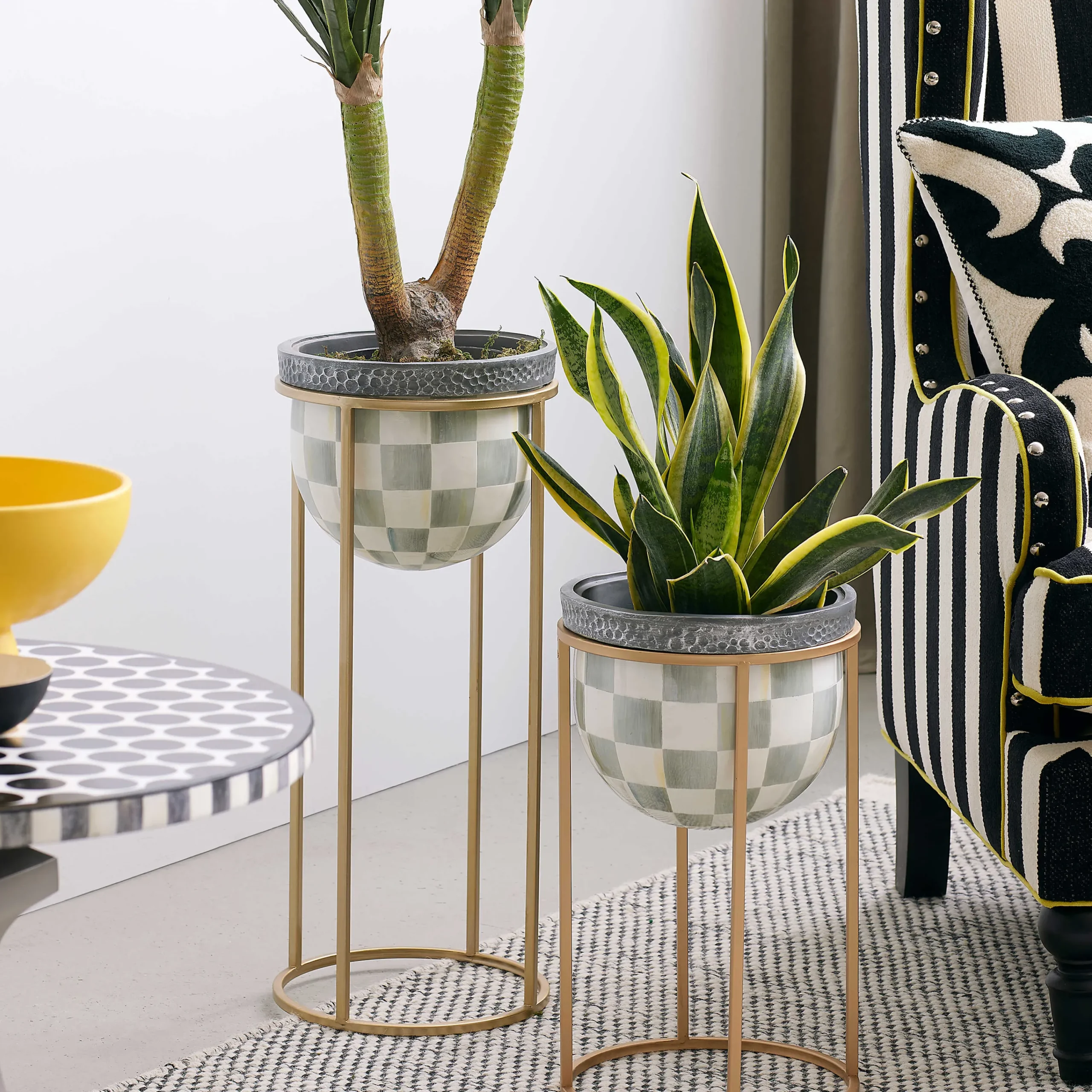 MacKenzie-Childs Sterling Check Tall Plant Stand| Outdoor|Room Accents