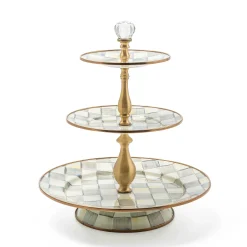 MacKenzie-Childs Sterling Check Three Tier Sweet Stand| Bar Entertaining|Serveware