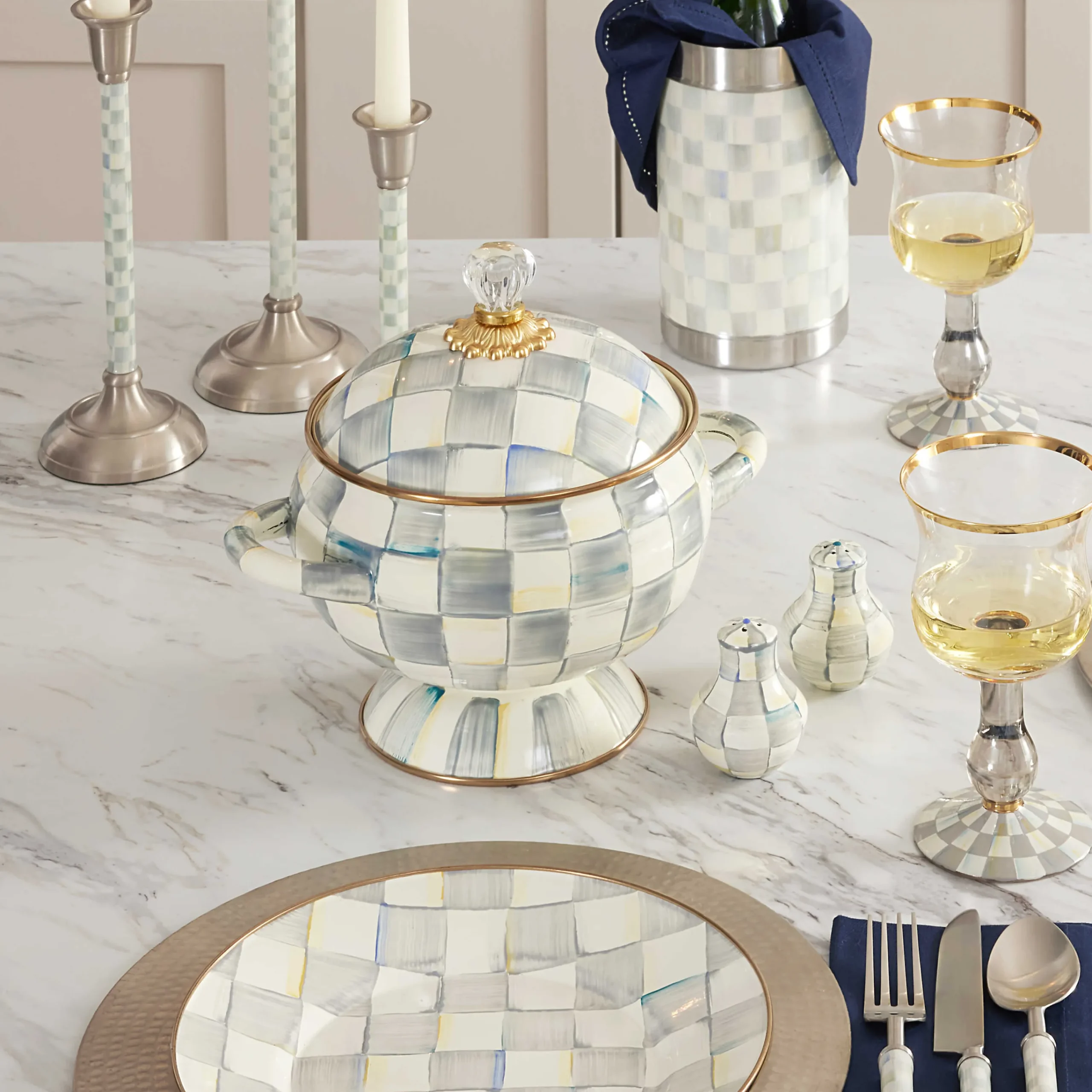 MacKenzie-Childs Sterling Check Tureen| Fall Entertaining|Serveware