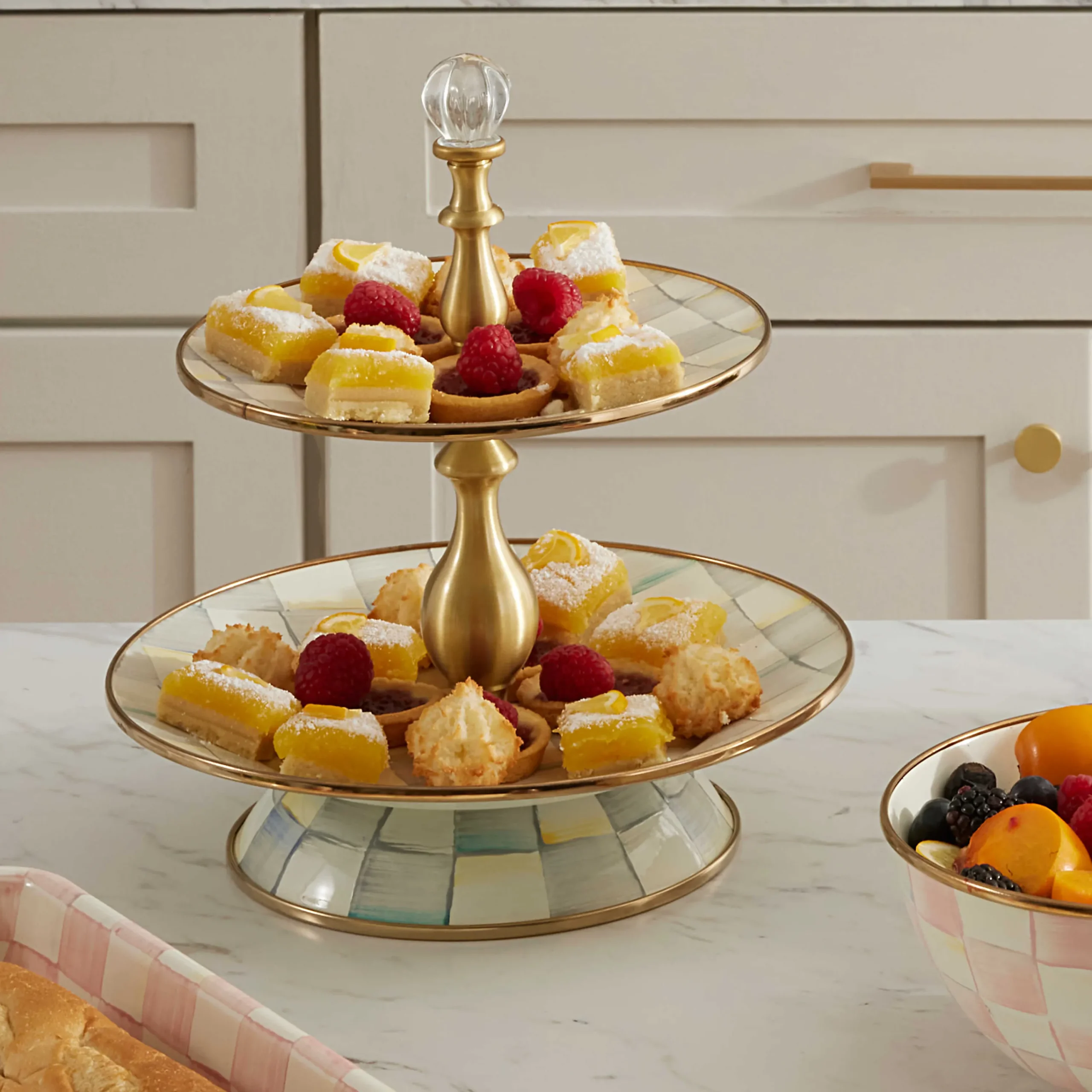 MacKenzie-Childs Sterling Check Two Tier Sweet Stand| Fall Entertaining|Serveware