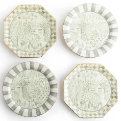 MacKenzie-Childs Sterling Cottage Dessert Plates,  Set of 4| Spring|Dinnerware & Flatware