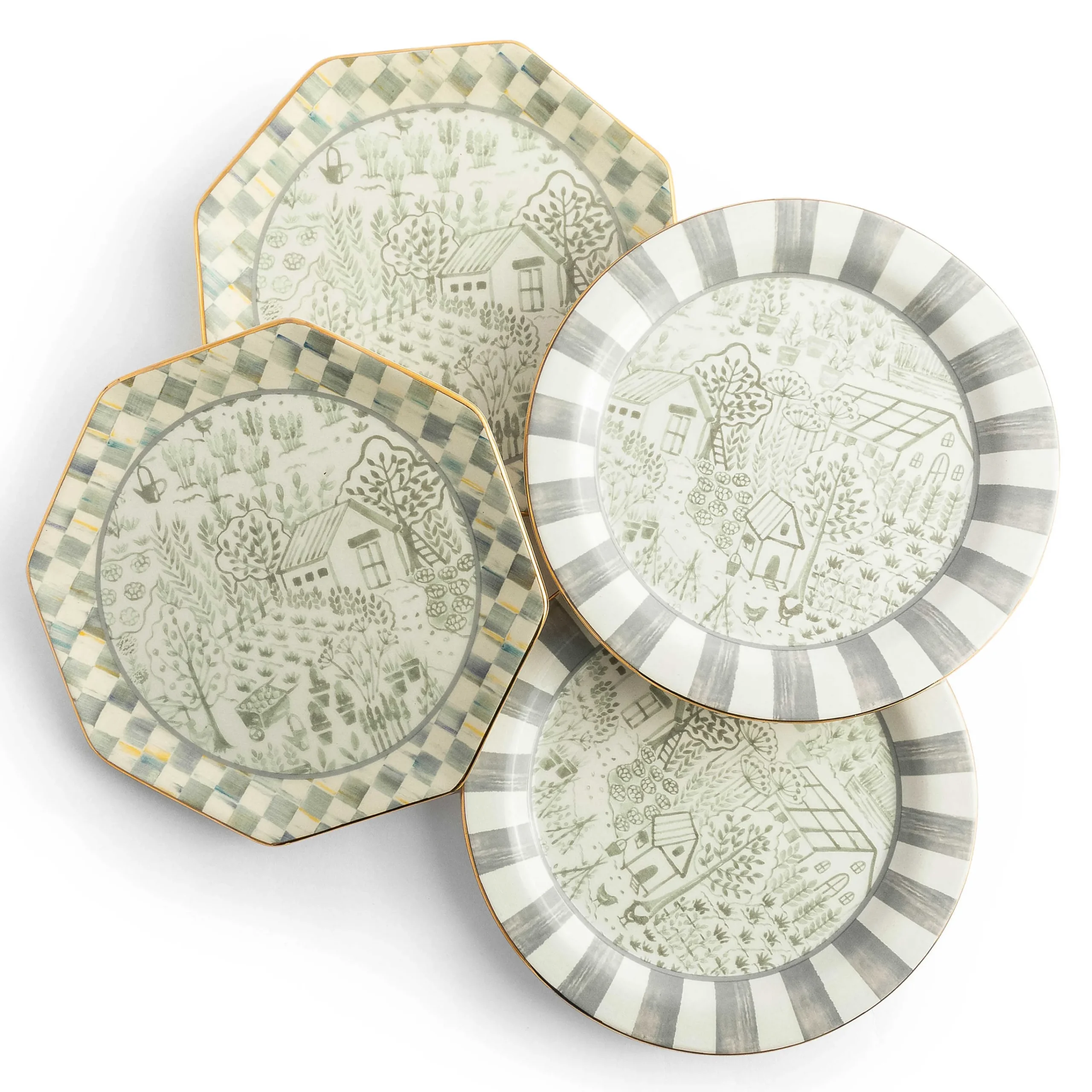 MacKenzie-Childs Sterling Cottage Dessert Plates, Set of 4| Spring|Dinnerware & Flatware