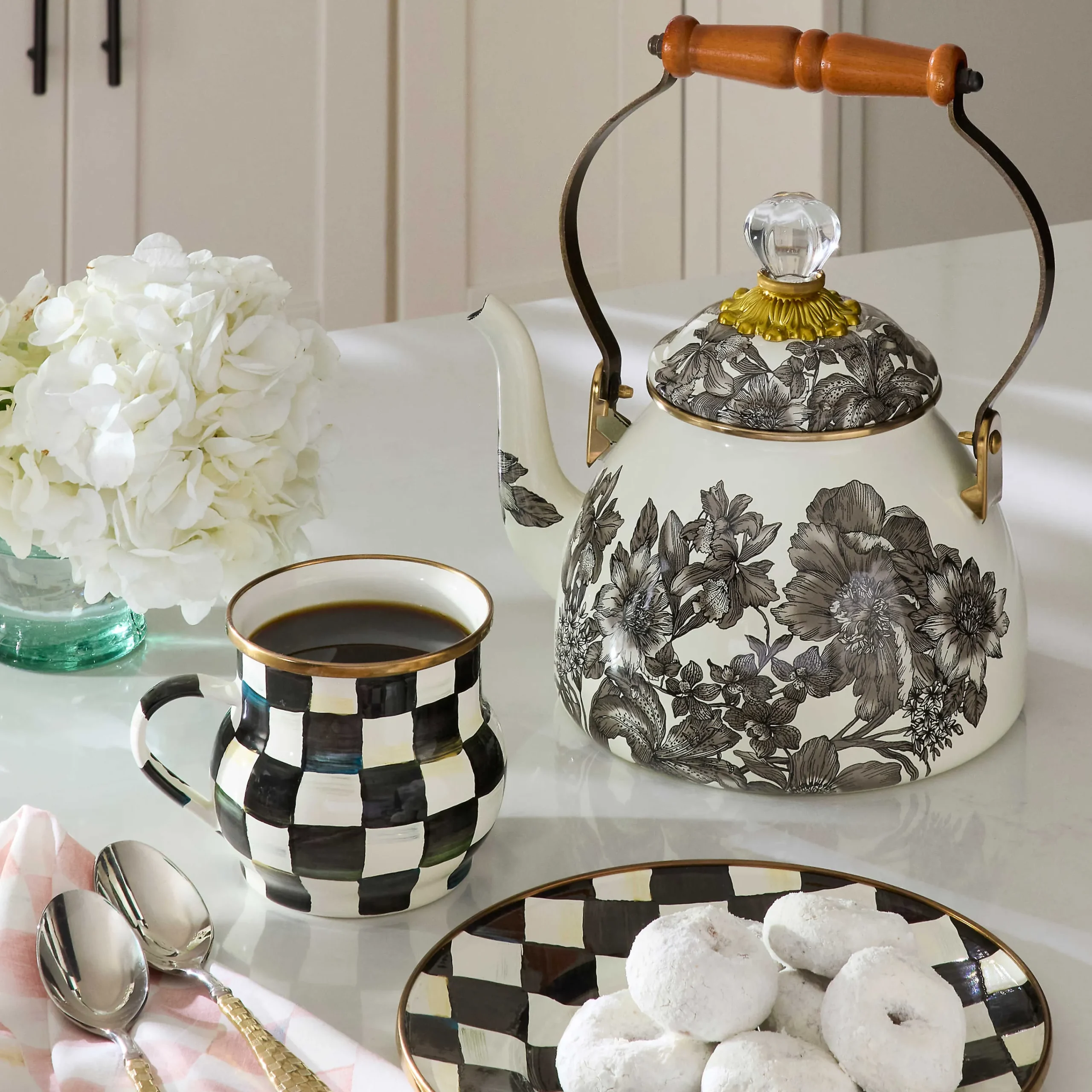 MacKenzie-Childs Sterling English Garden 2 Quart Tea Kettle| The Coffee Shop|Fall Entertaining
