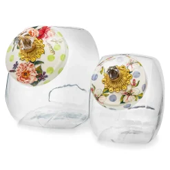 MacKenzie-Childs Sweets Jar with Wildflowers Blue Lid| Kitchen Storage & Organization