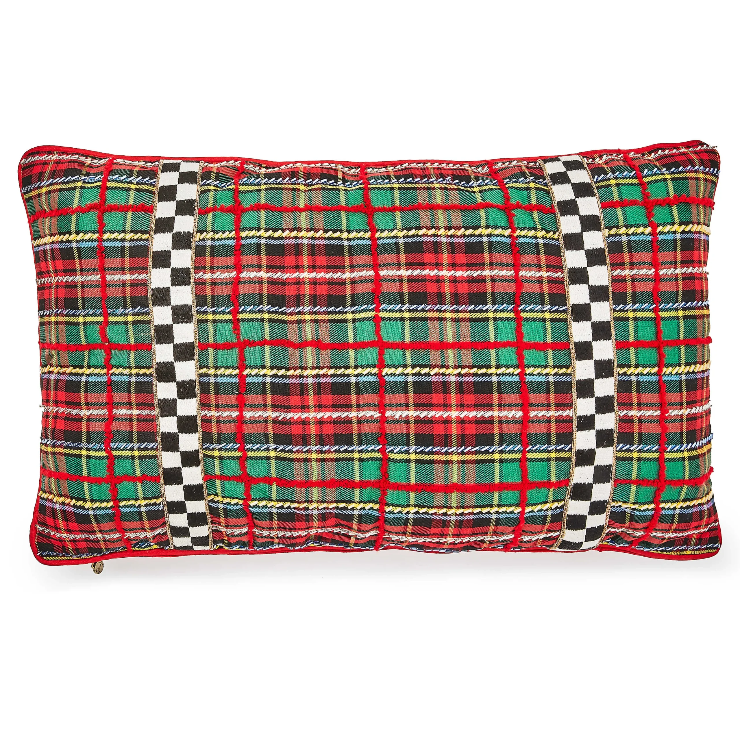 MacKenzie-Childs Tartan Beaded Lumbar Pillow| Pillows, Throws, & Cushions