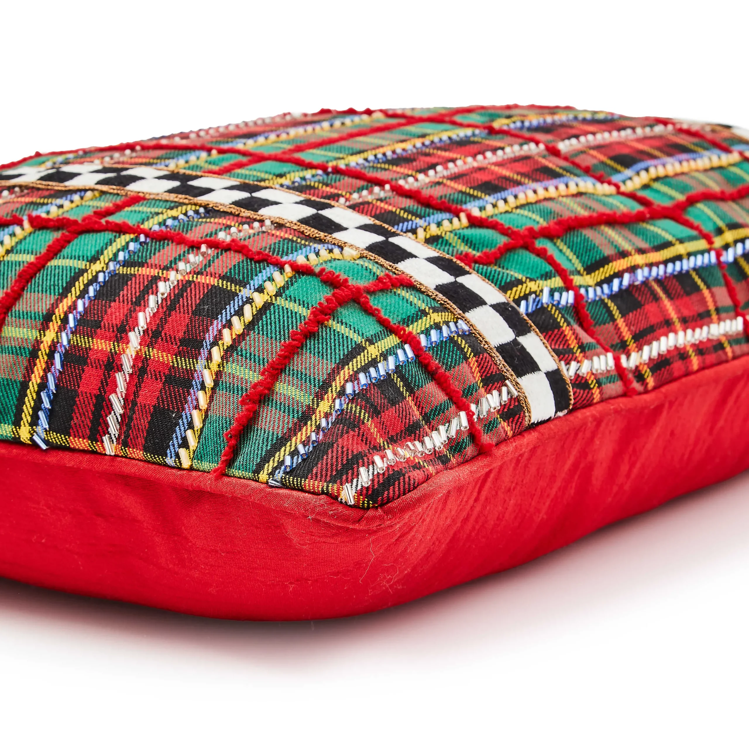 MacKenzie-Childs Tartan Beaded Lumbar Pillow| Pillows, Throws, & Cushions