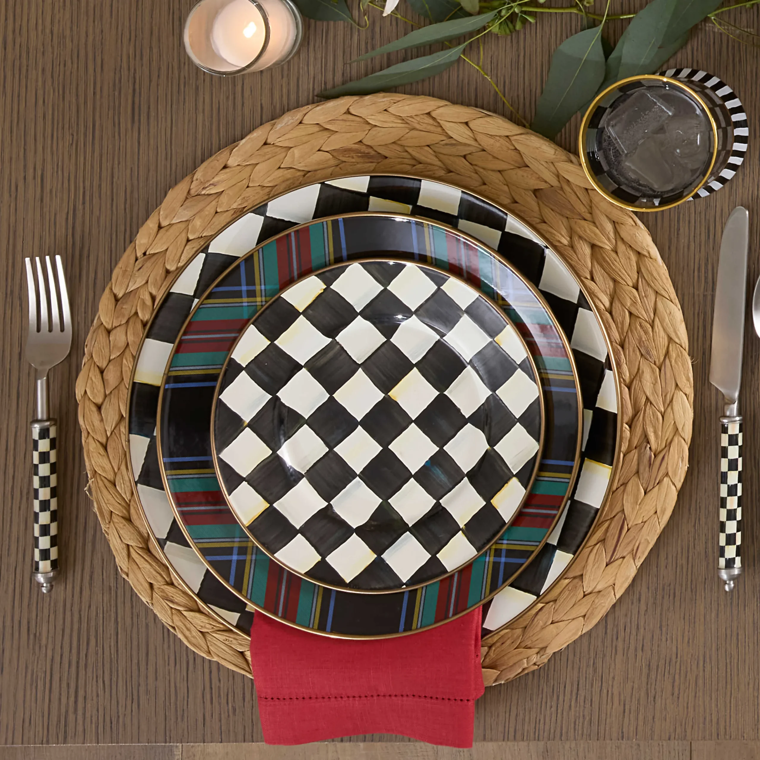 MacKenzie-Childs Tartan Black Dinner Plate| Dinnerware & Flatware