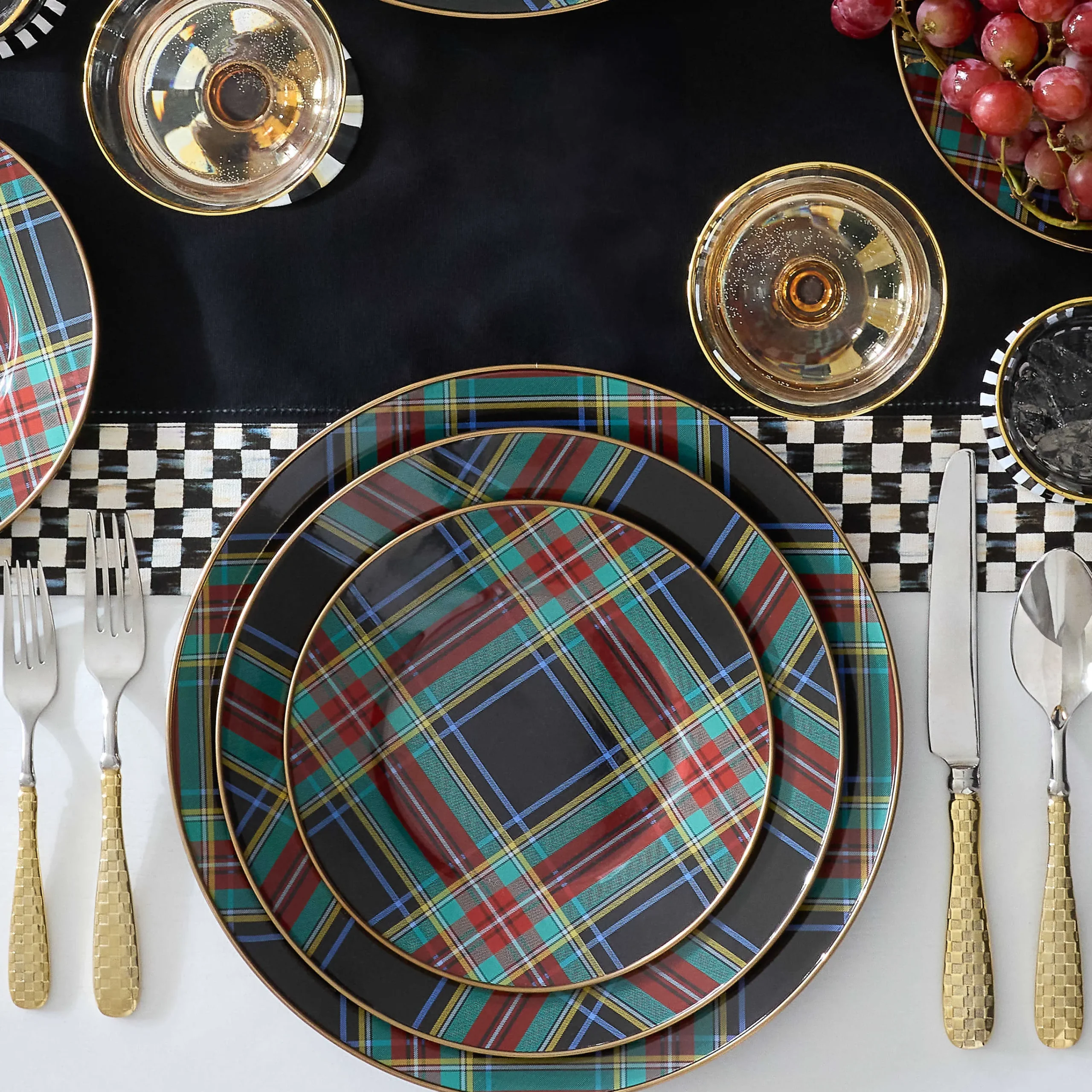 MacKenzie-Childs Tartan Black Dinner Plate| Dinnerware & Flatware