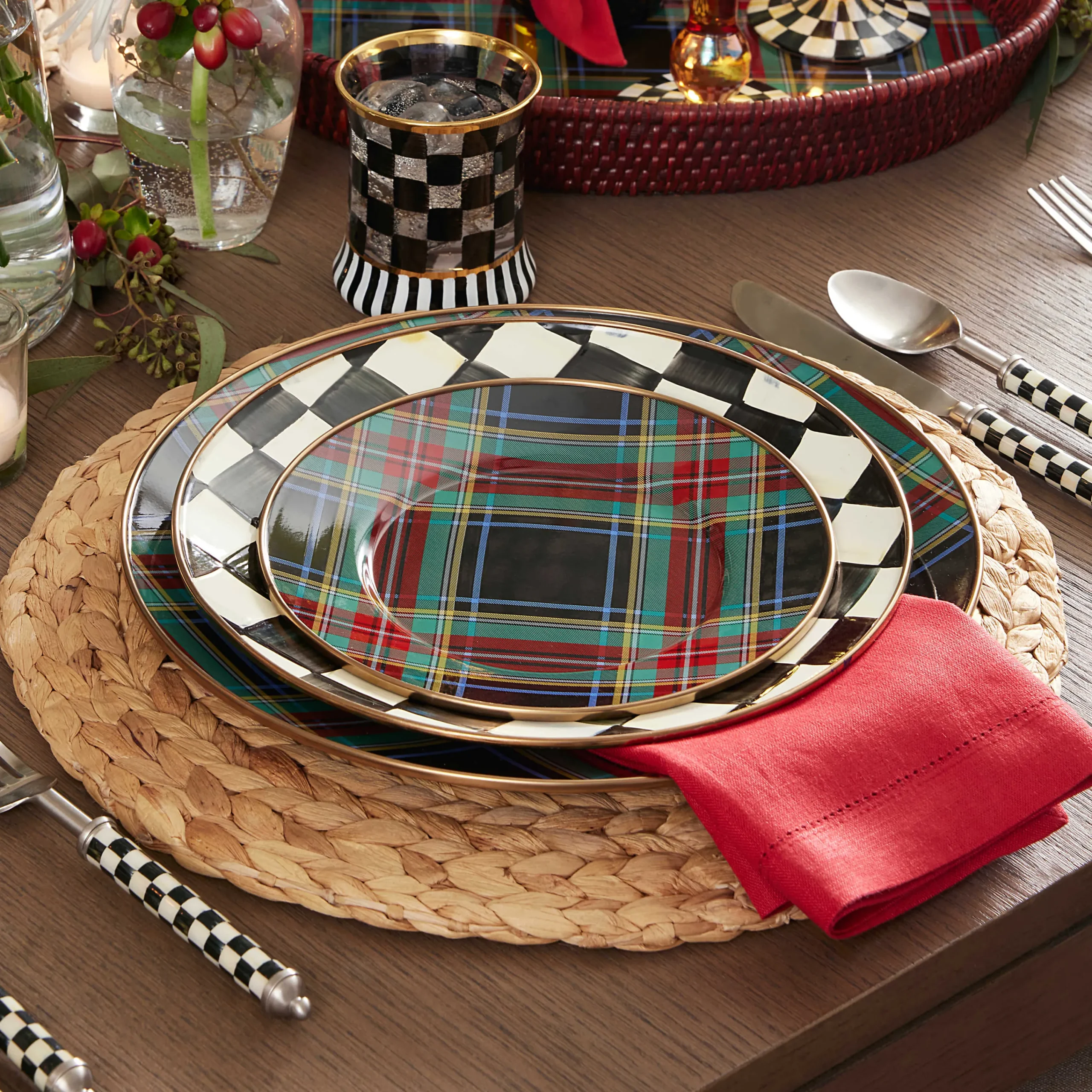 MacKenzie-Childs Tartan Black Salad/Dessert Plate| Dinnerware & Flatware