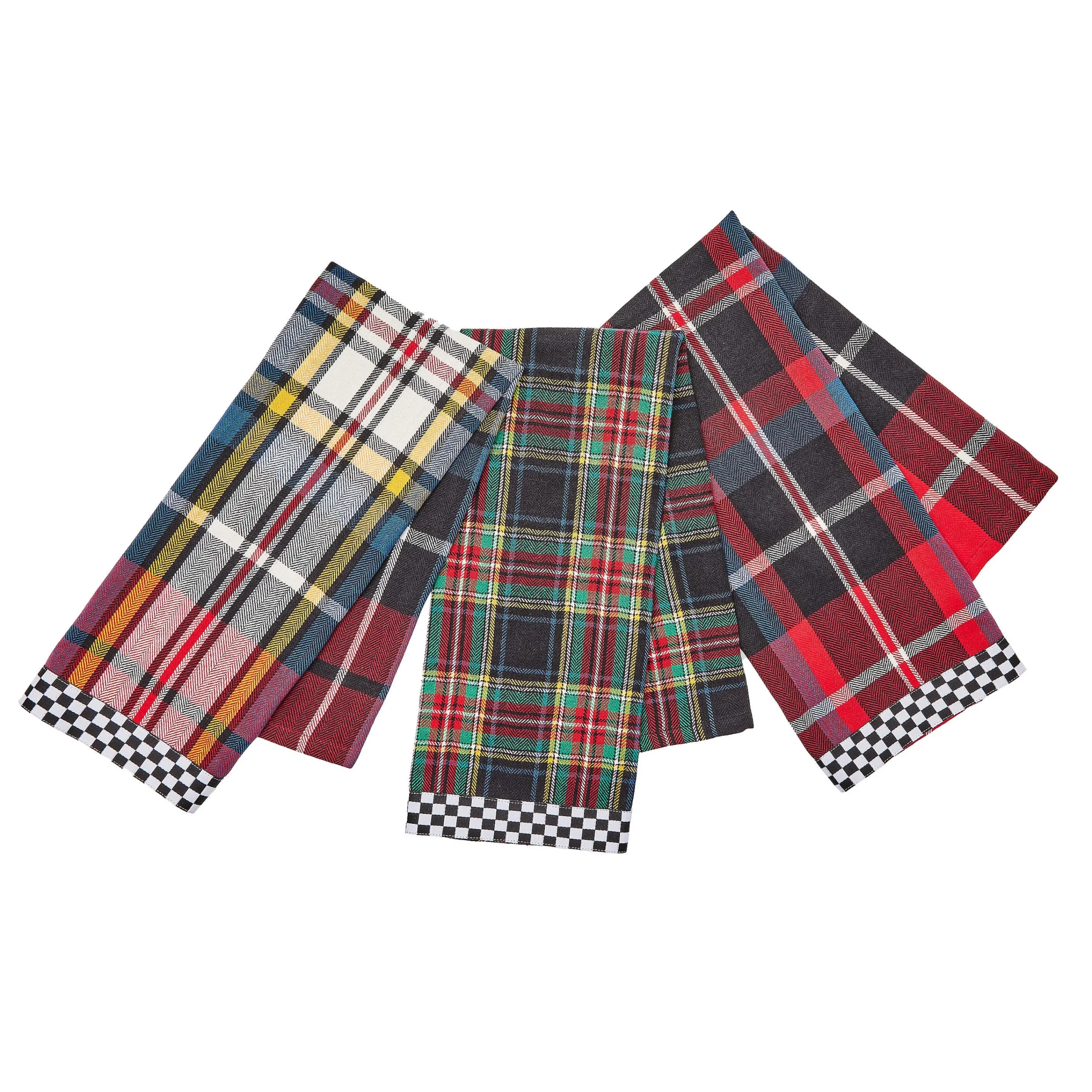 MacKenzie-Childs Tartan Check Assorted Woven Dish Towels, Set of 3| Holiday|Kitchen & Table Linens