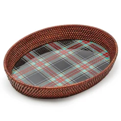 MacKenzie-Childs Tartan Large Black Rattan Serving Tray| Serveware