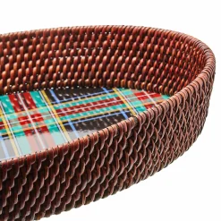 MacKenzie-Childs Tartan Large Black Rattan Serving Tray| Serveware