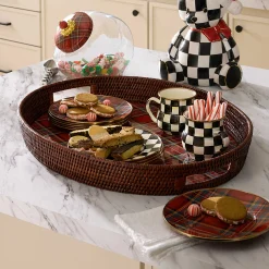 MacKenzie-Childs Tartan Red Rattan Party Serving Tray| Serveware