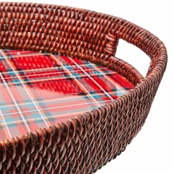 MacKenzie-Childs Tartan Red Rattan Party Serving Tray| Serveware