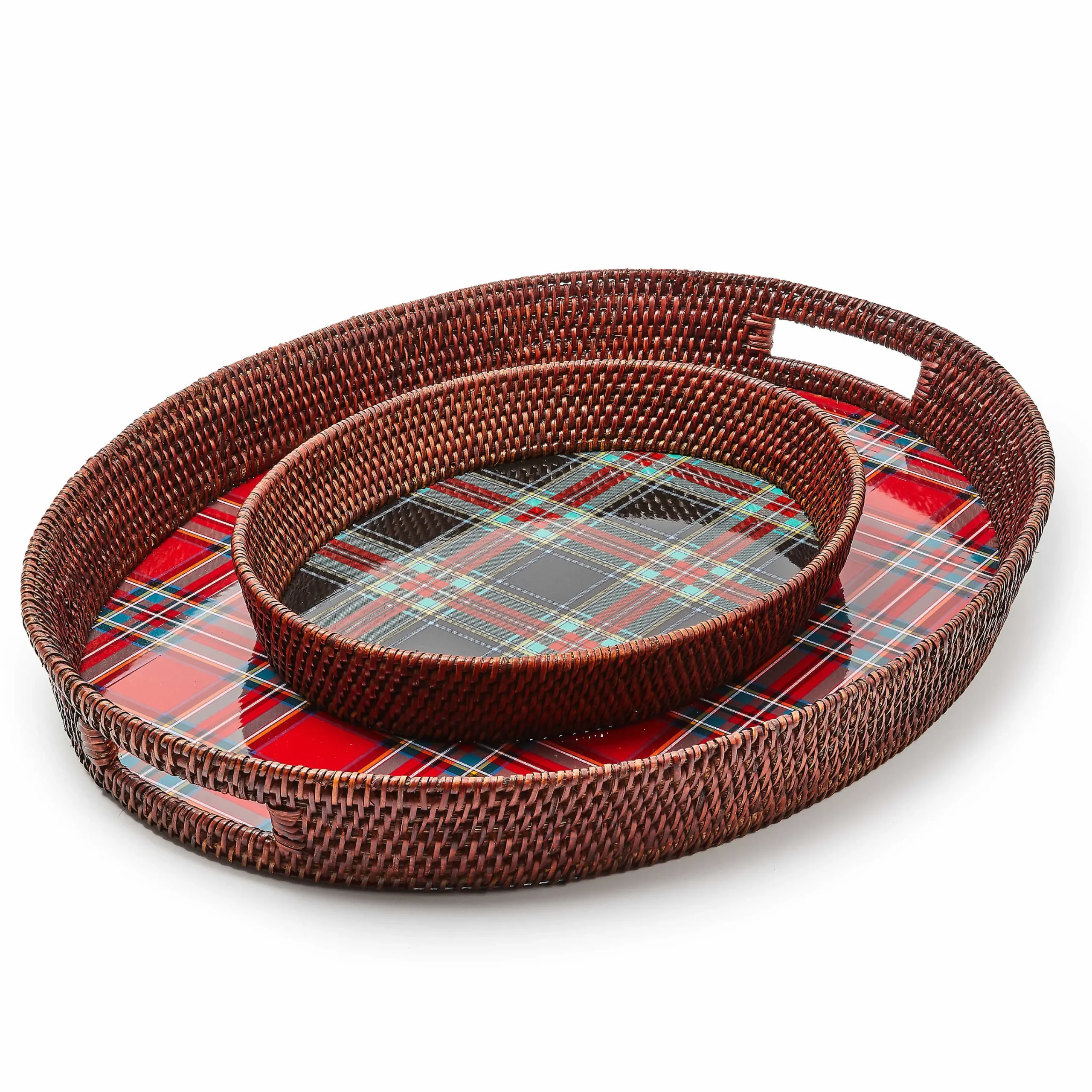 MacKenzie-Childs Tartan Red Rattan Party Serving Tray| Serveware